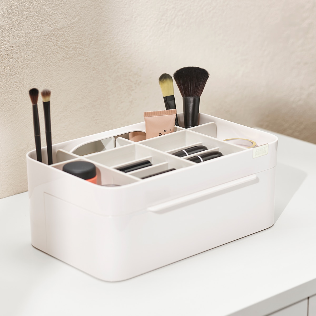 Organizador de cosméticos com espelho extraível Branco-4