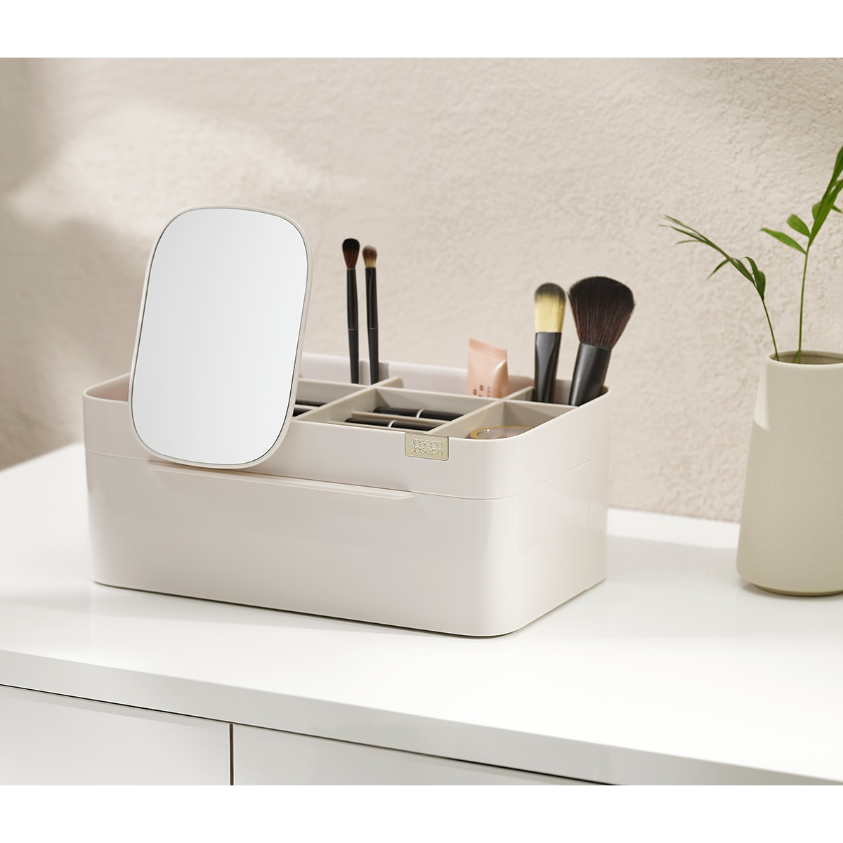 Organizador de cosméticos com espelho extraível Branco-5