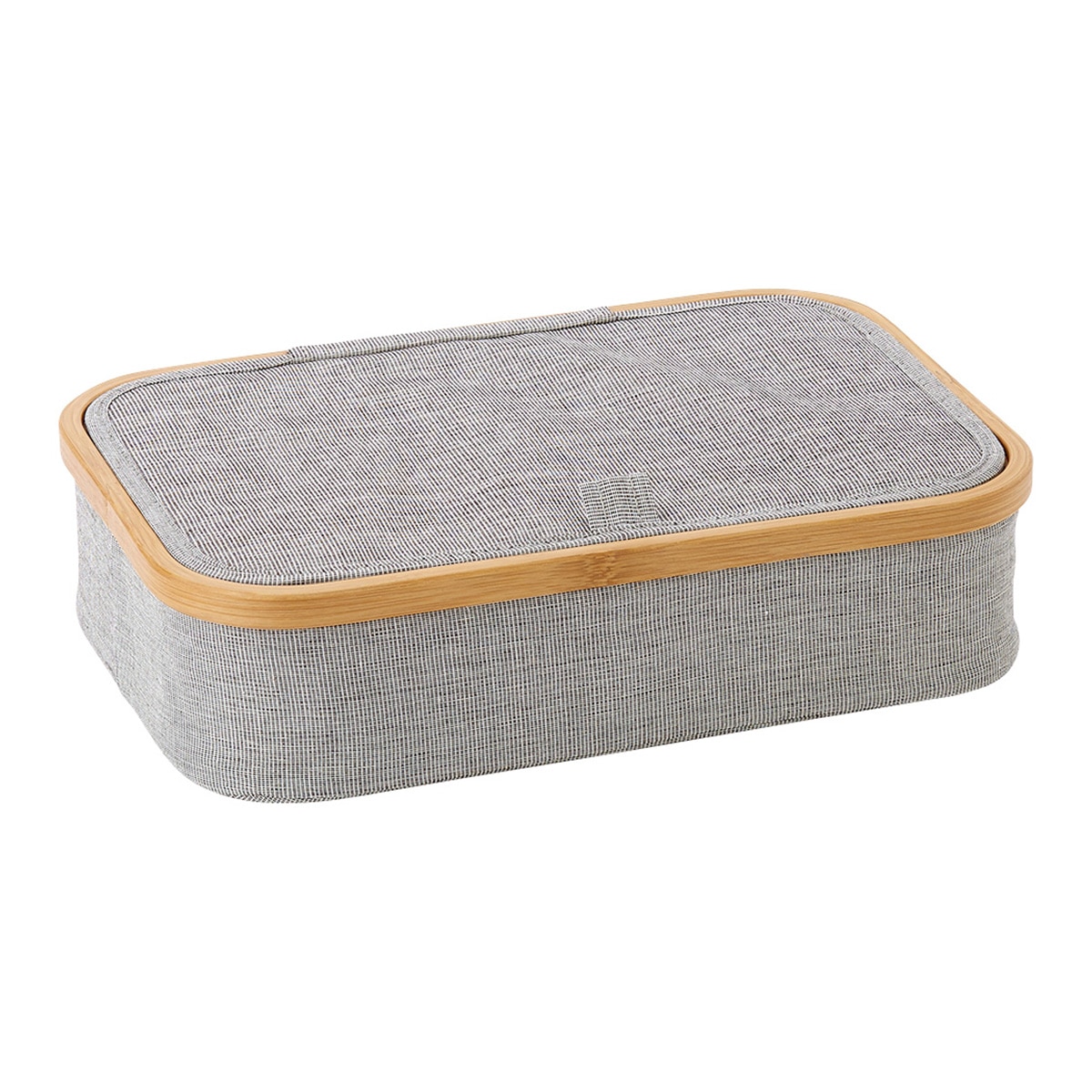 Caixa Organizadora de 4 Compartimentos Tecido + Bambu Room Cinzento / Natural-1