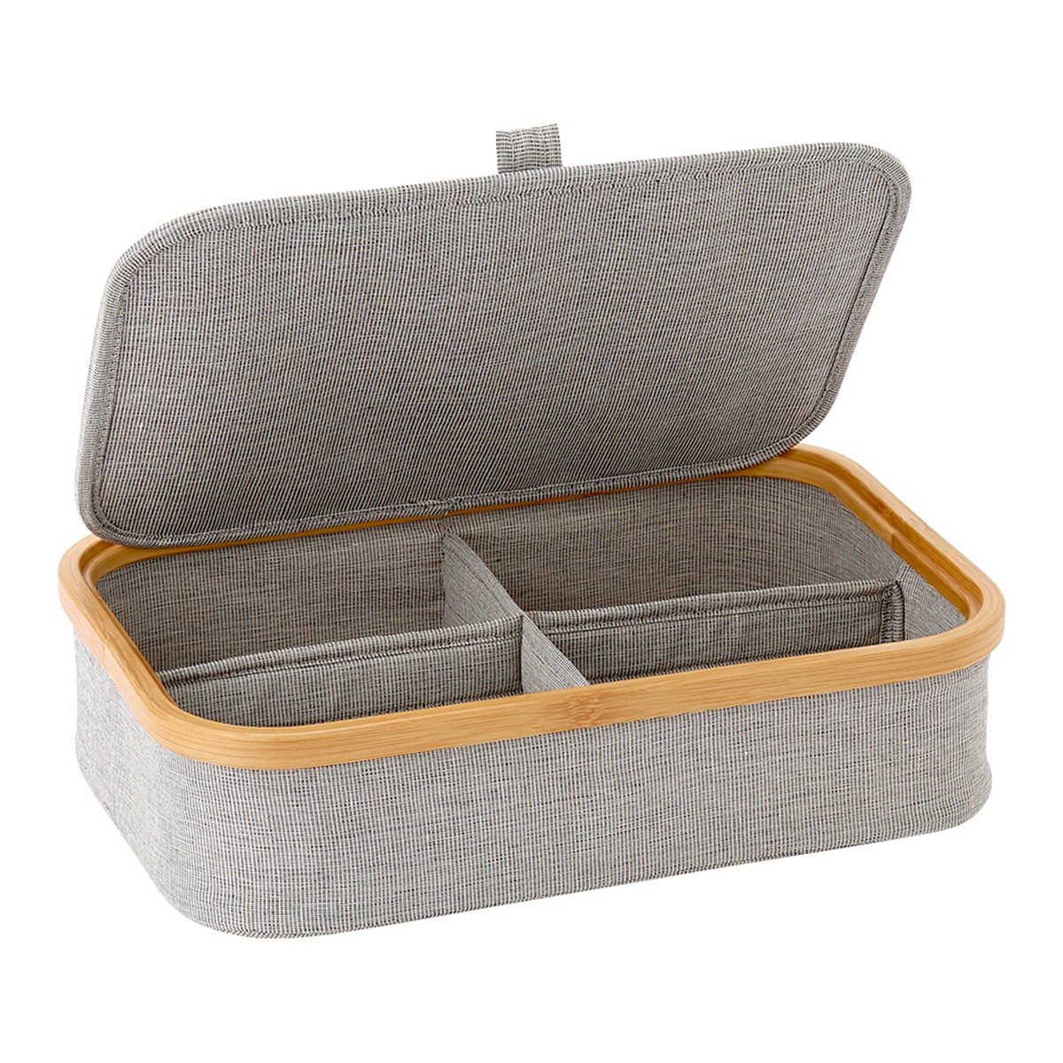 Caixa Organizadora de 4 Compartimentos Tecido + Bambu Room Cinzento / Natural-2