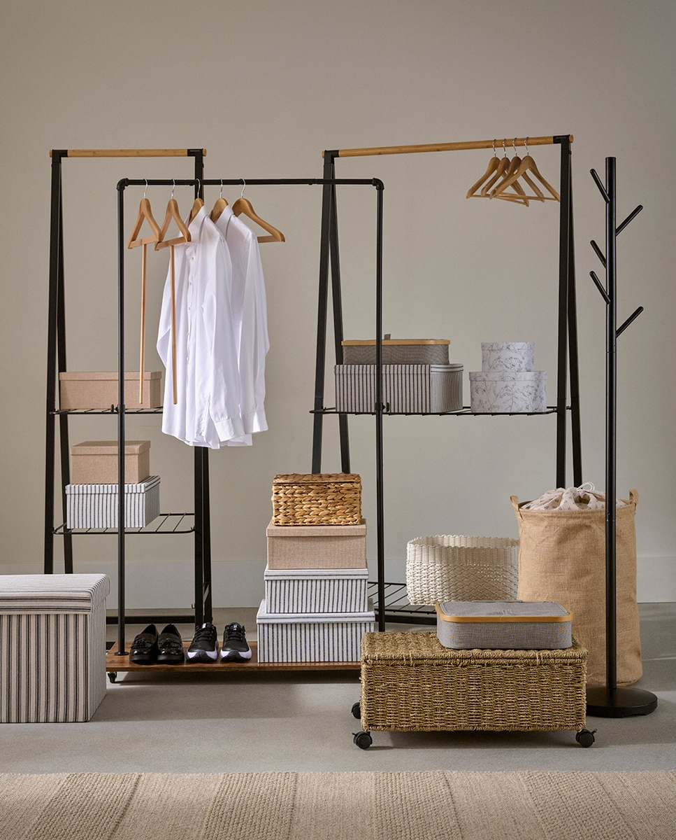 Caixa Organizadora de 4 Compartimentos Tecido + Bambu Room Cinzento / Natural-4