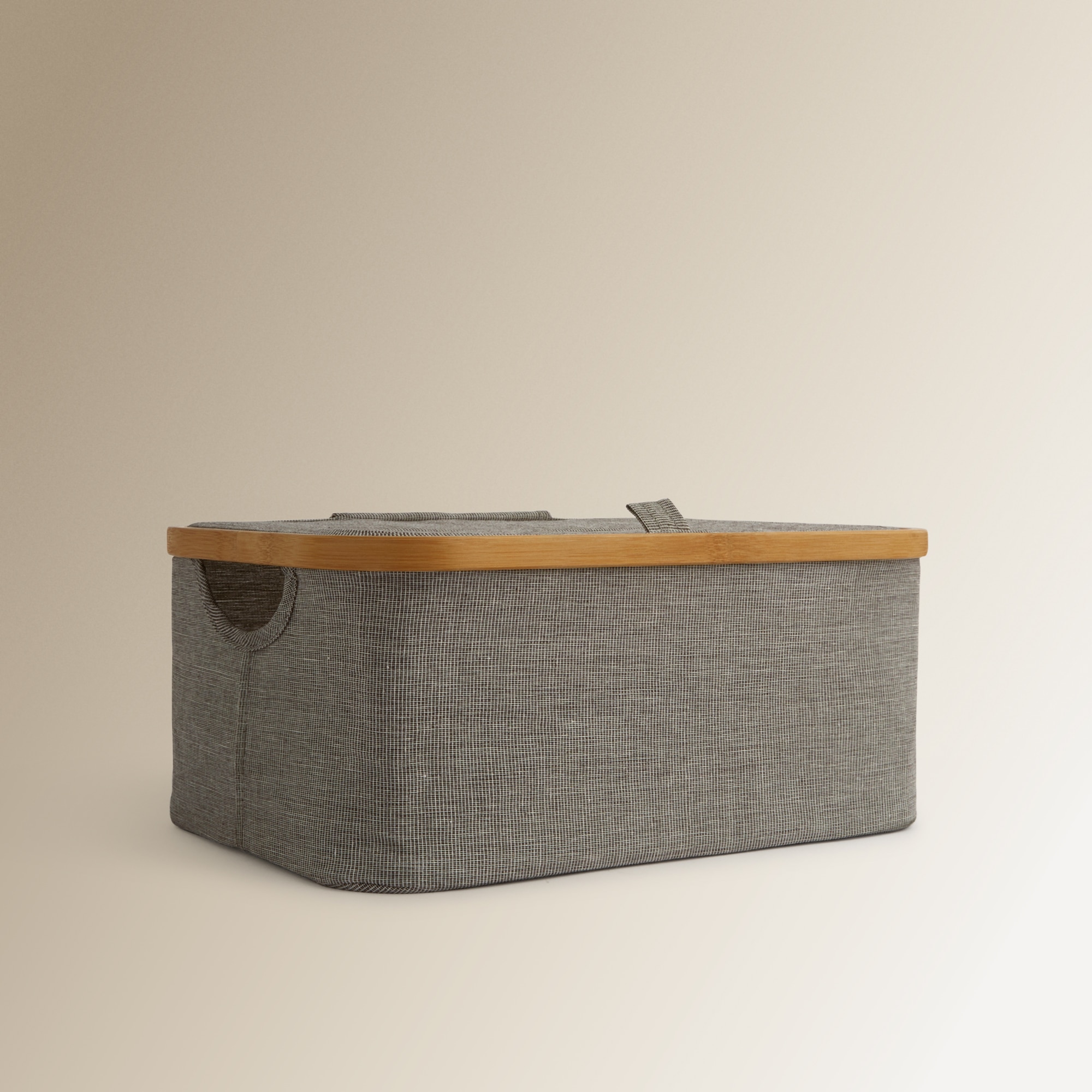 Cesta Organizadora com Tampa Tecido + Bambu Room Cinzento / Natural-2