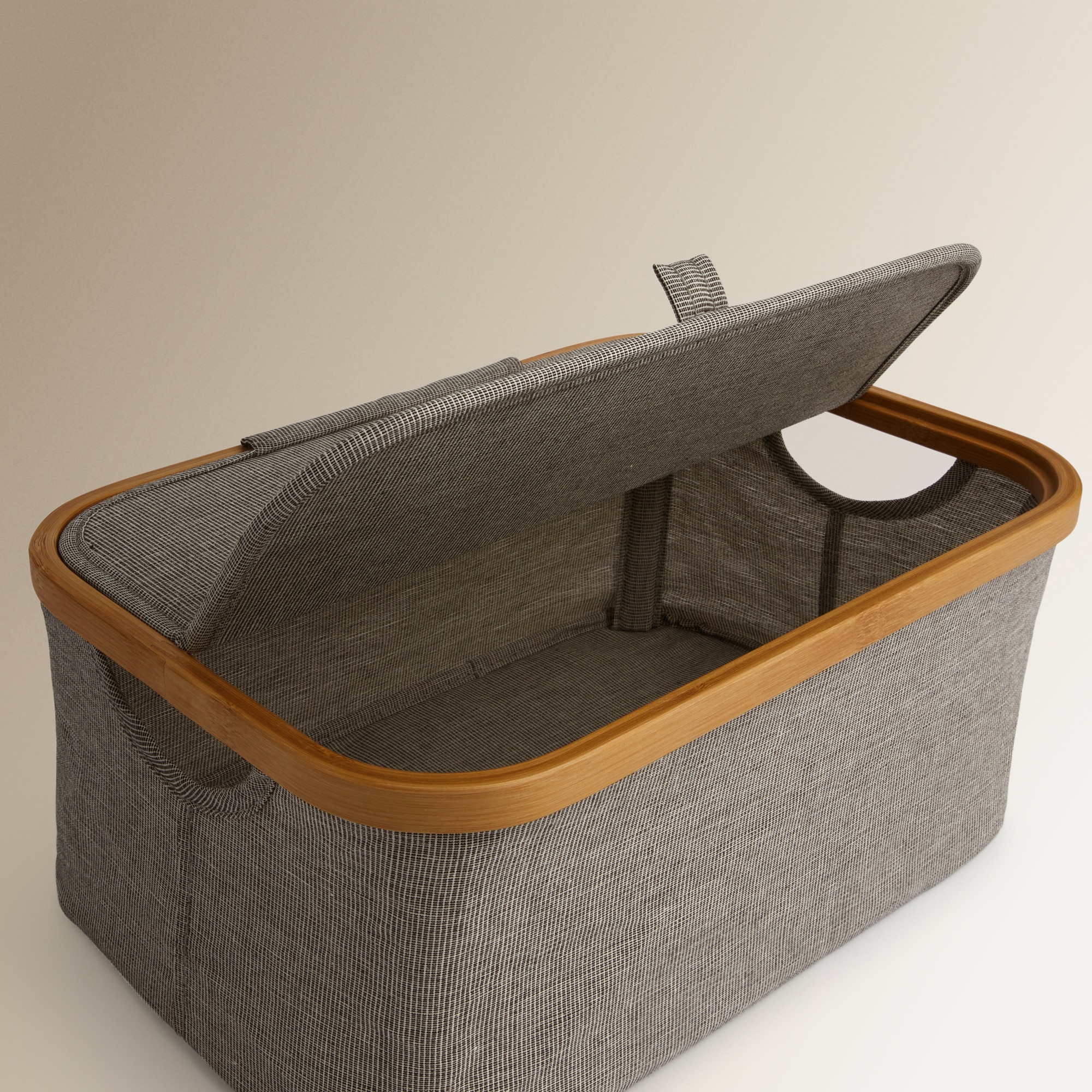 Cesta Organizadora com Tampa Tecido + Bambu Room Cinzento / Natural-4