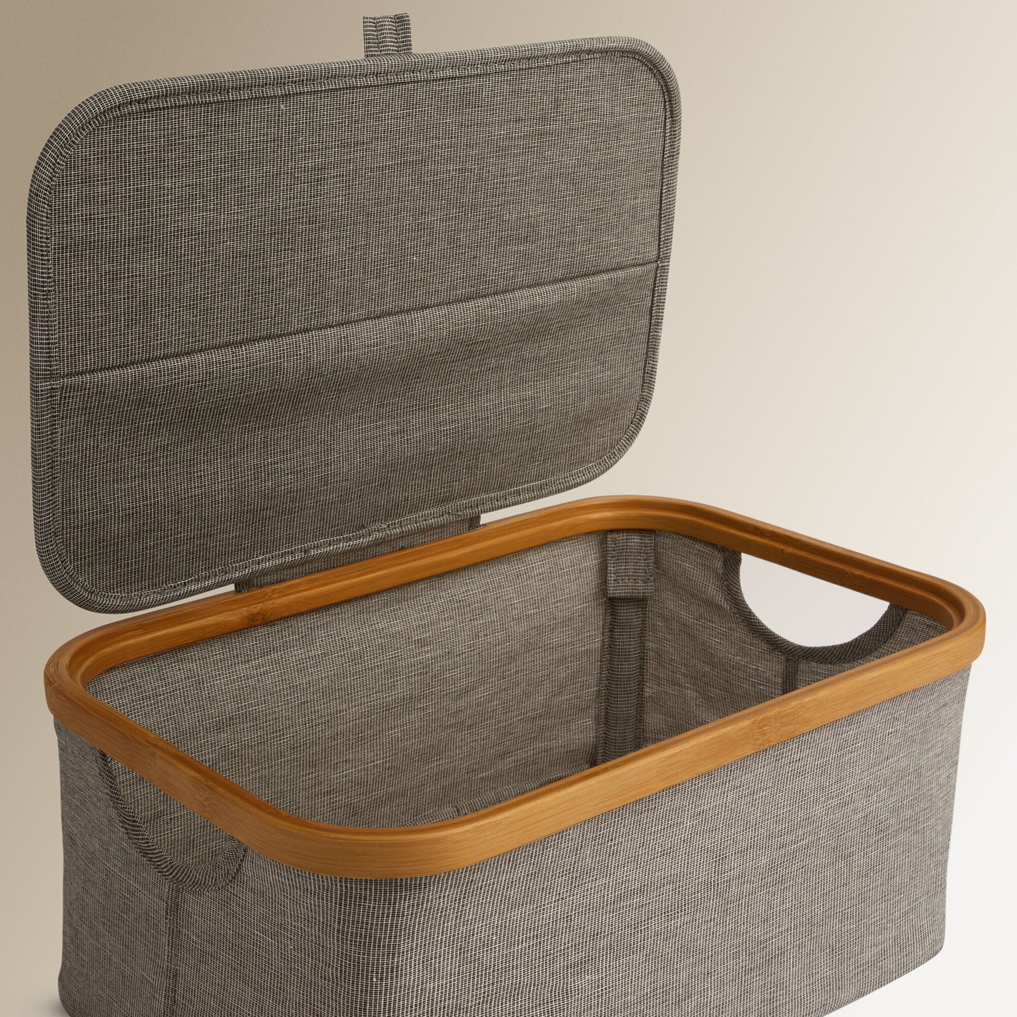 Cesta Organizadora com Tampa Tecido + Bambu Room Cinzento / Natural-5