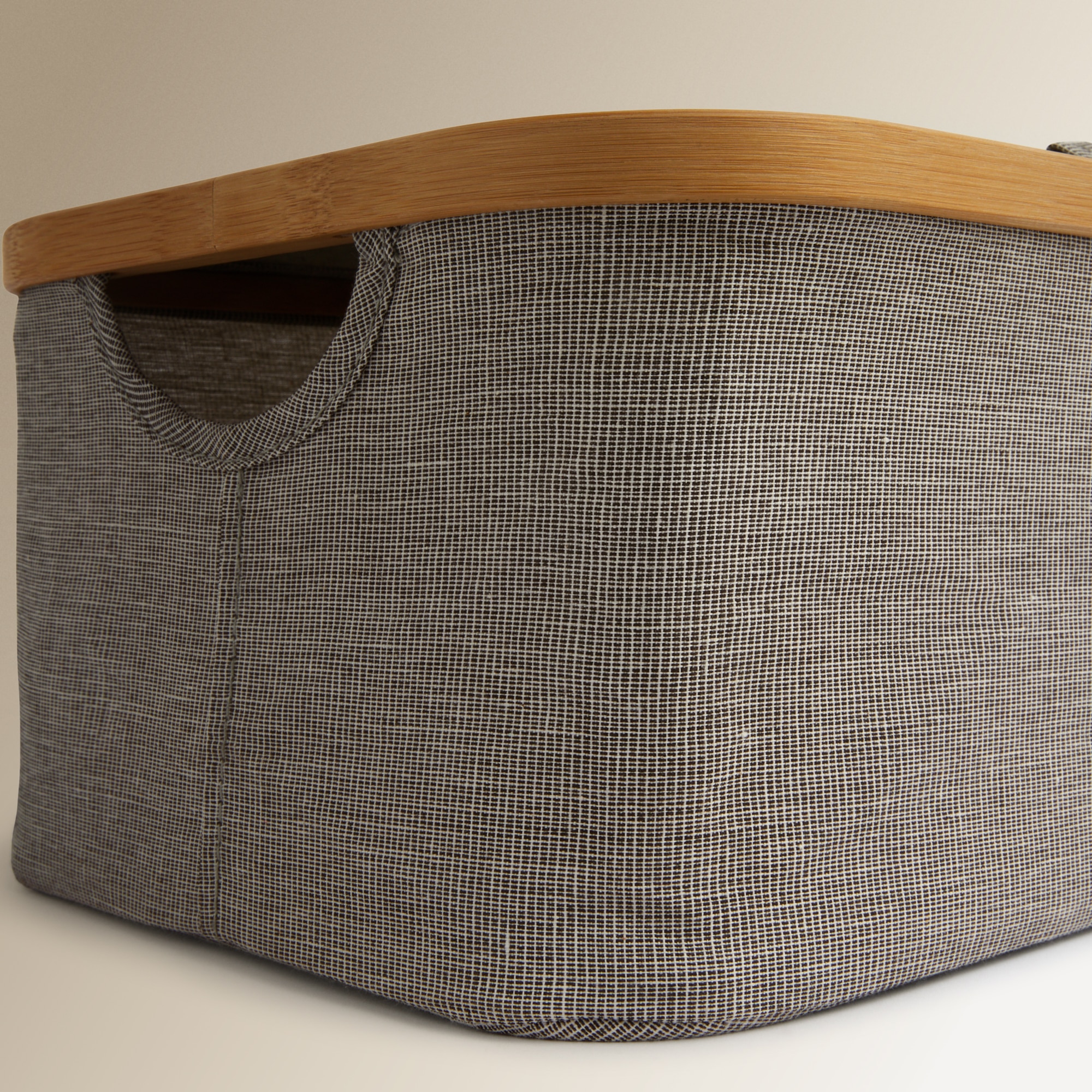 Cesta Organizadora com Tampa Tecido + Bambu Room Cinzento / Natural-7