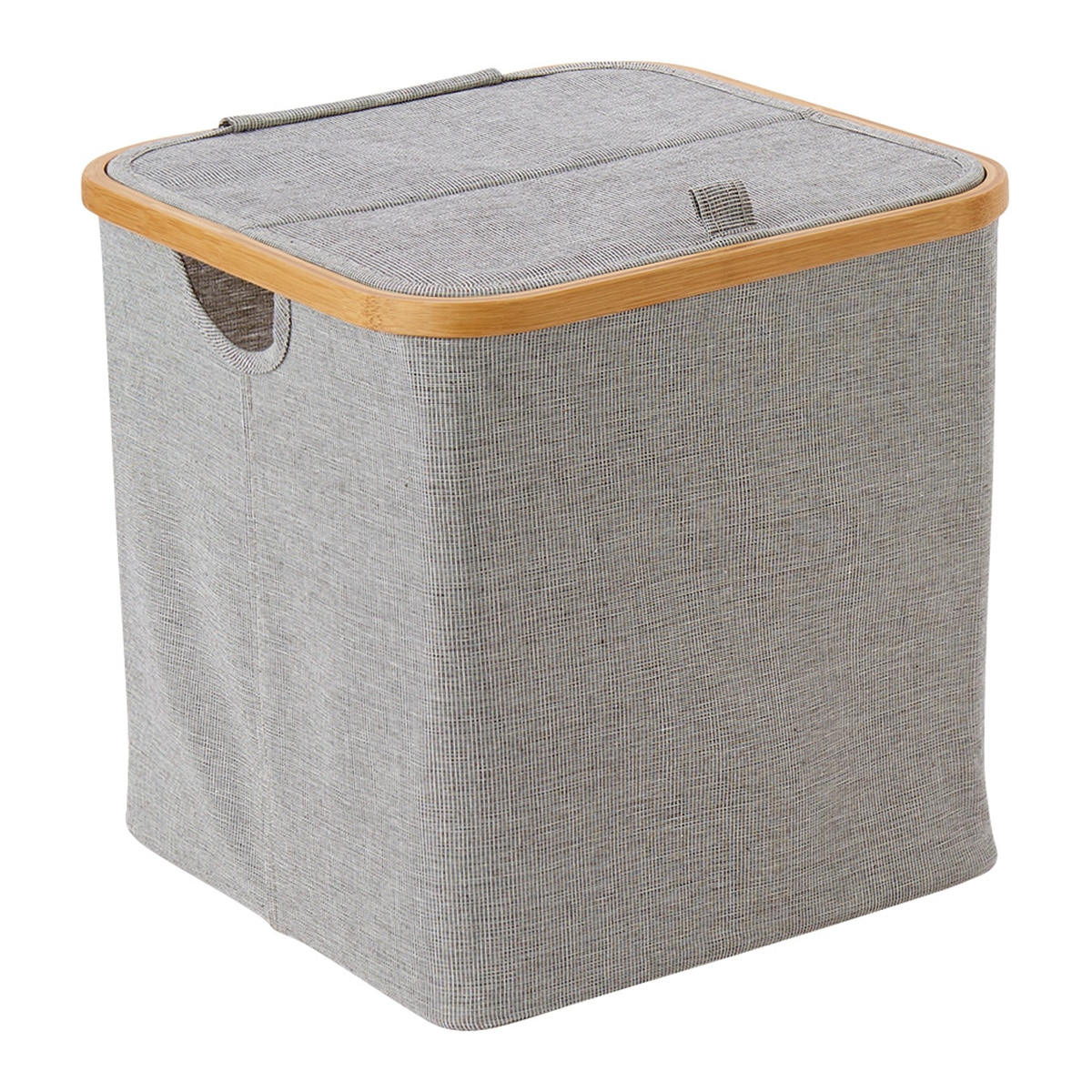 Cesta Organizadora com Tampa Alta Tecido + Bambu Room Cinzento / Natural-1
