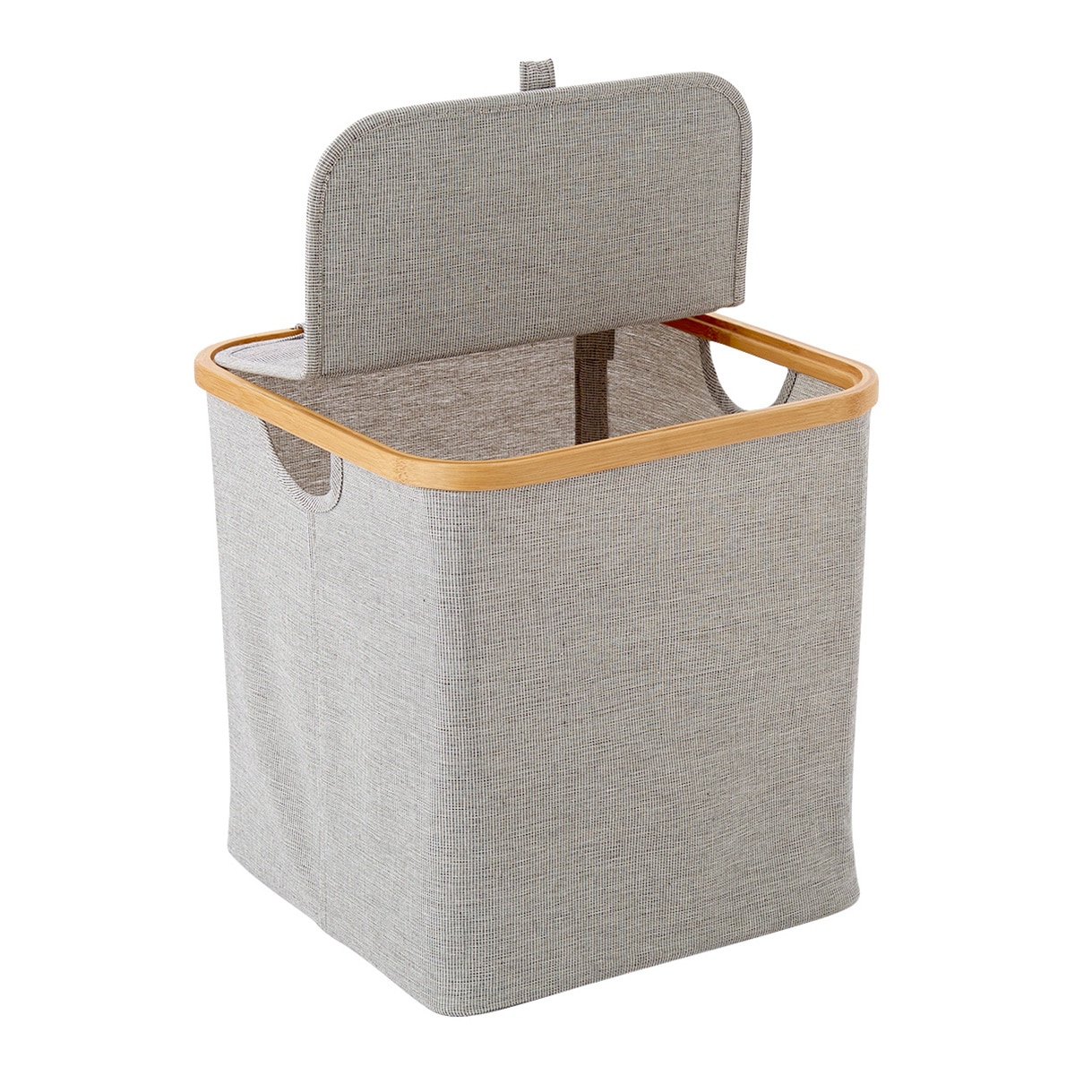Cesta Organizadora com Tampa Alta Tecido + Bambu Room Cinzento / Natural-2