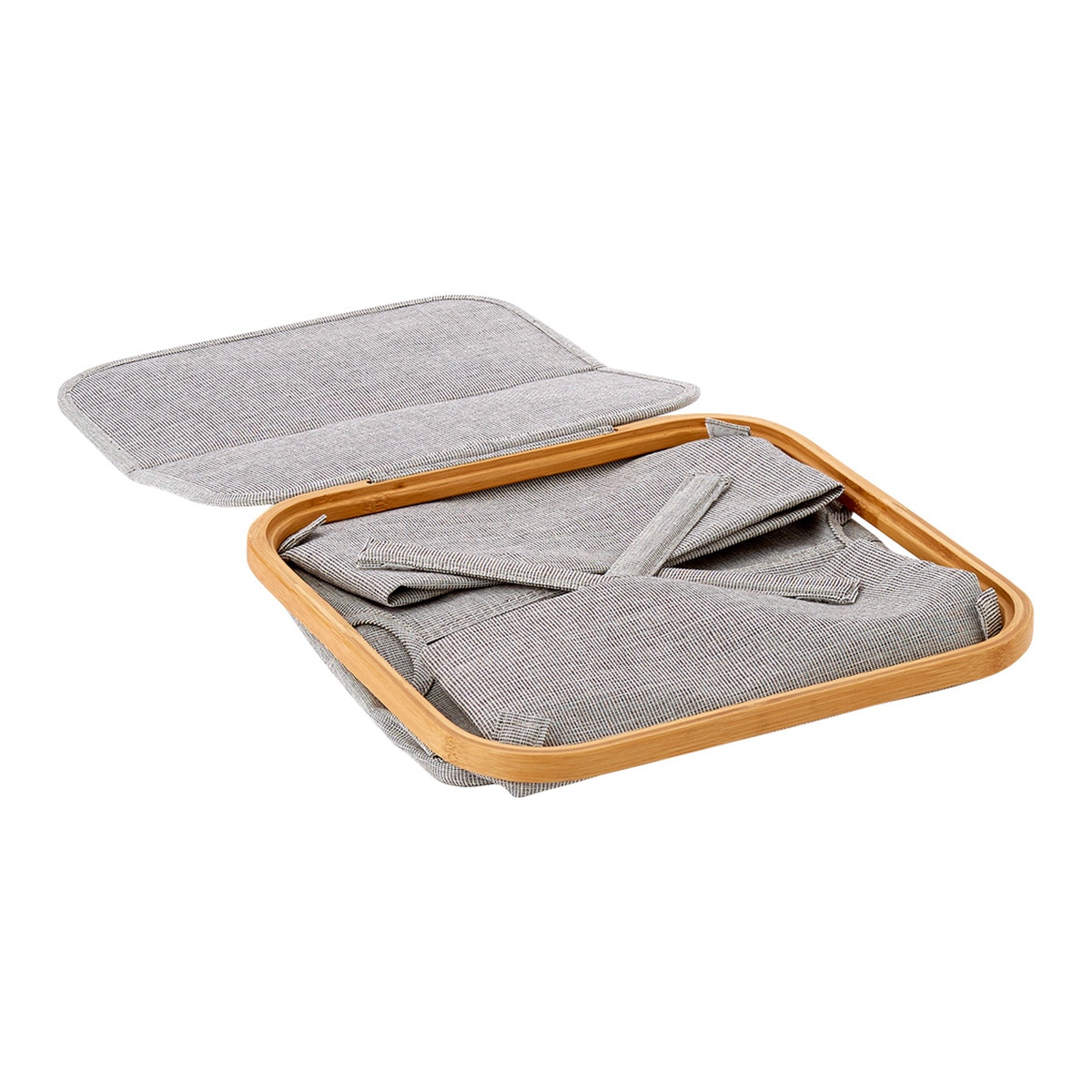 Cesta Organizadora com Tampa Alta Tecido + Bambu Room Cinzento / Natural-3