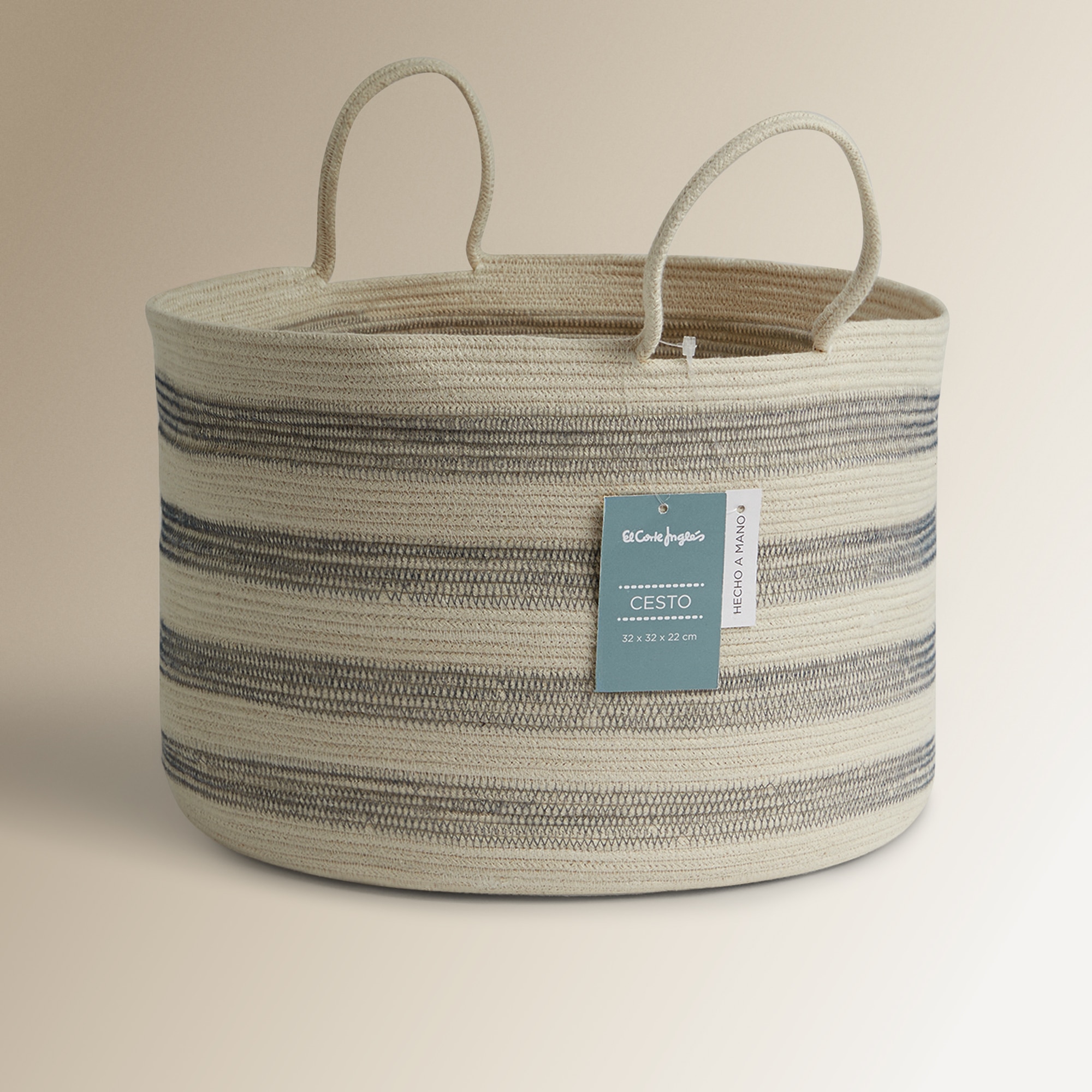 Cesto Organizador com Asas e Riscas Odón Cru / Azul-3