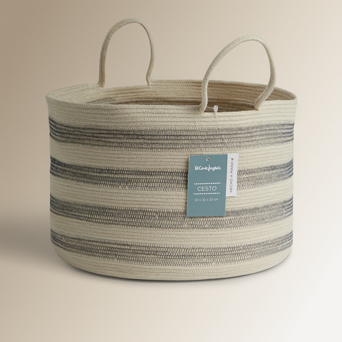 Cesto Organizador com Asas e Riscas Odón Cru / Azul-3