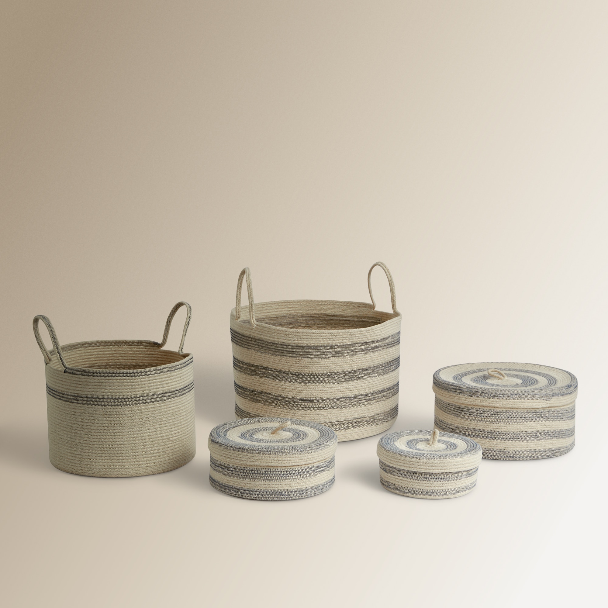 Cesto Organizador com Asas e Riscas Odón Cru / Azul-4