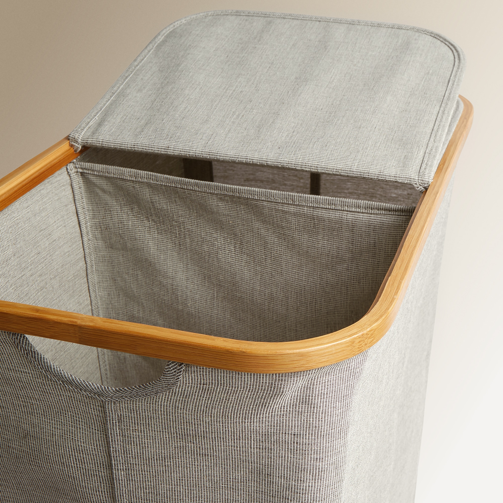 Cesto de Roupa Duplo Tecido + Bambu Room Cinzento-3