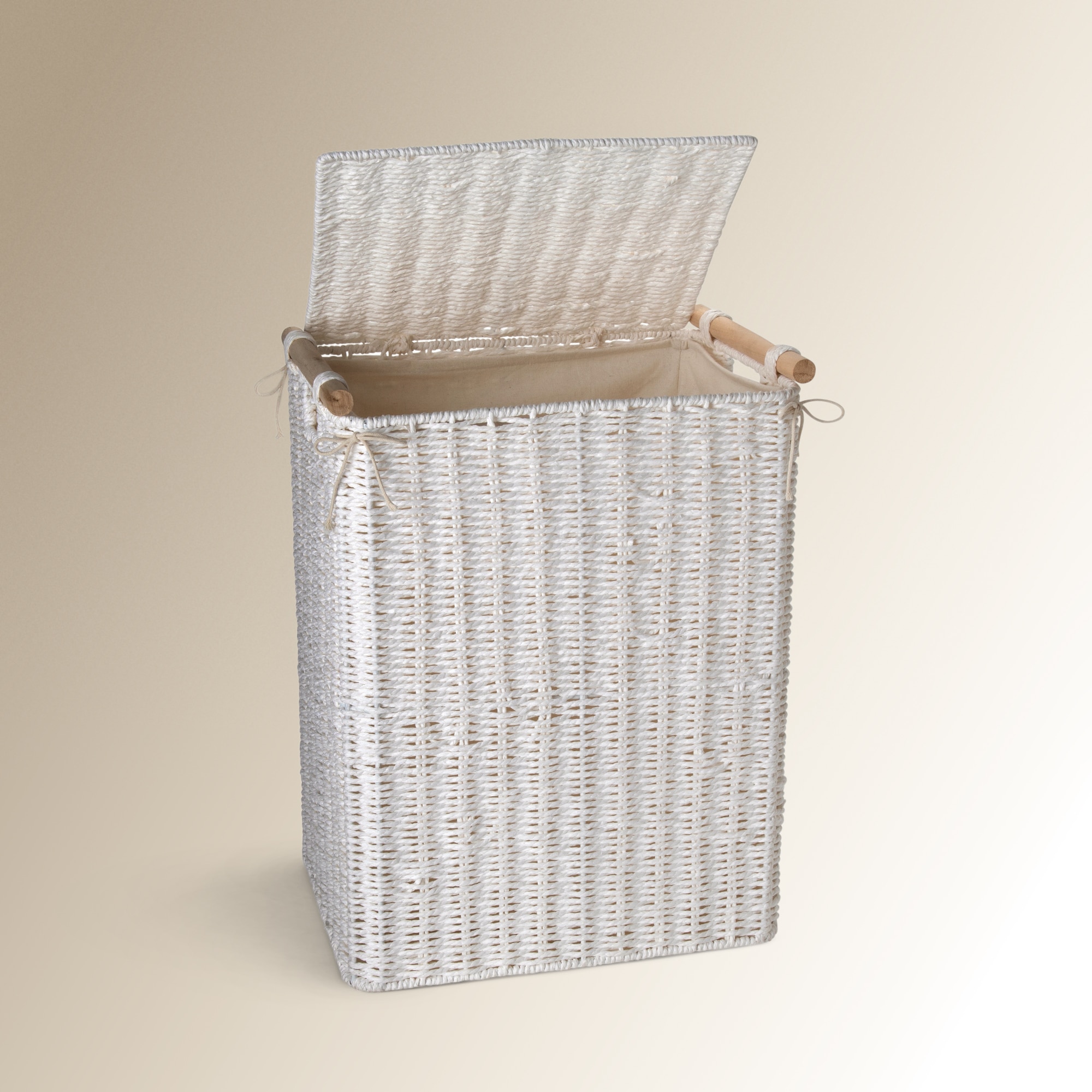 Cesto de roupa de corda de papel Branco-2