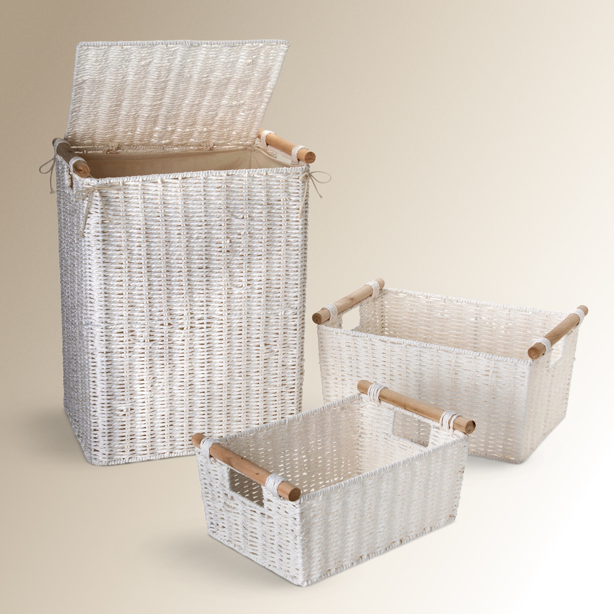 Cesto de roupa de corda de papel Branco-3