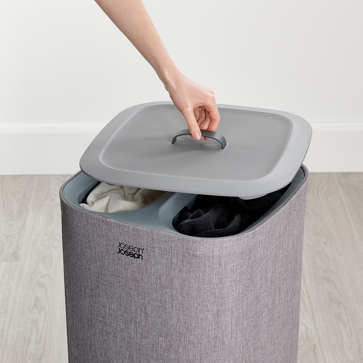 Cesto de Roupa com Separador Total Cinzento-4