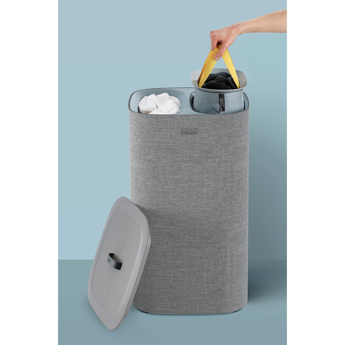 Cesto de Roupa com Separador Total Cinzento-5