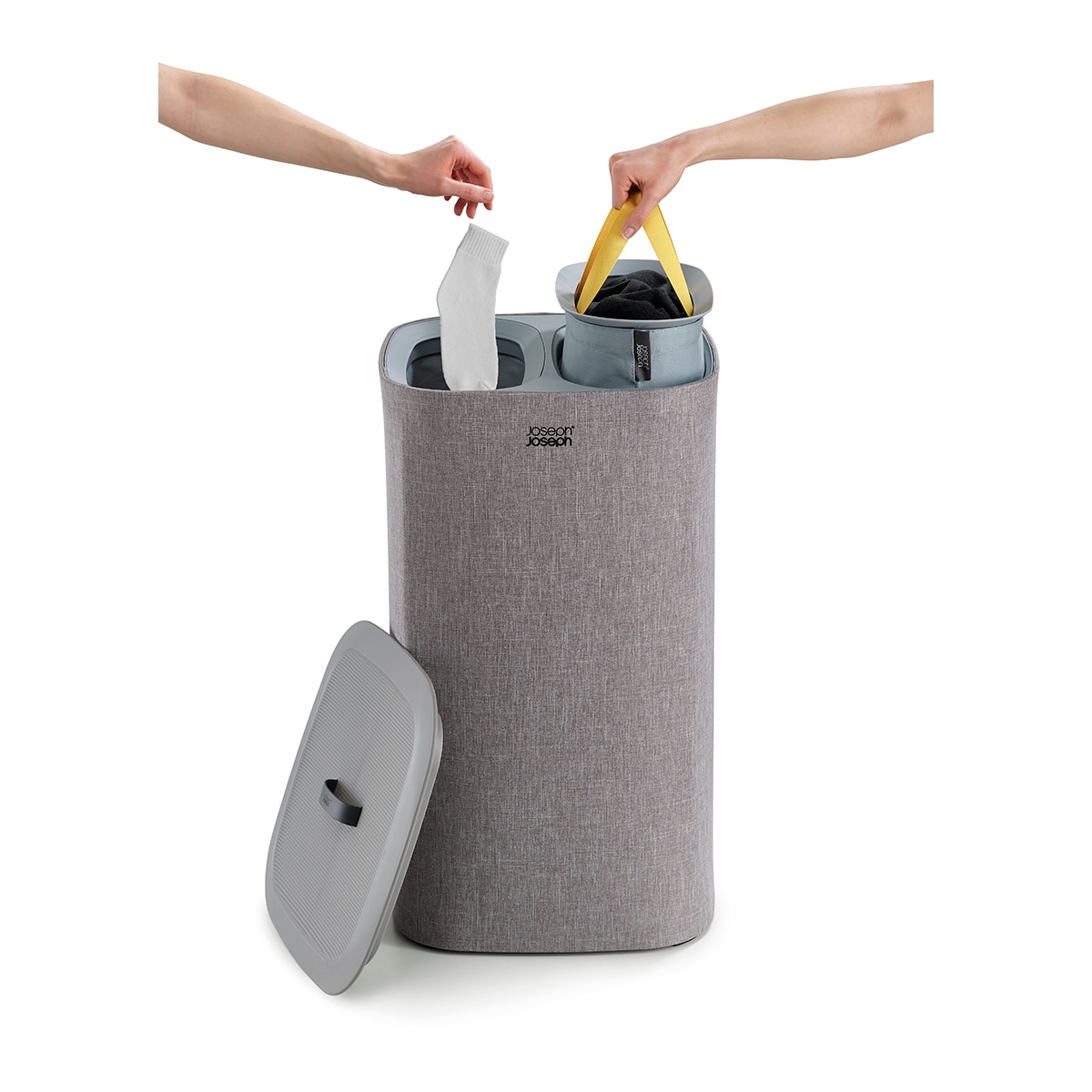 Cesto de Roupa com Separador Total Cinzento-6