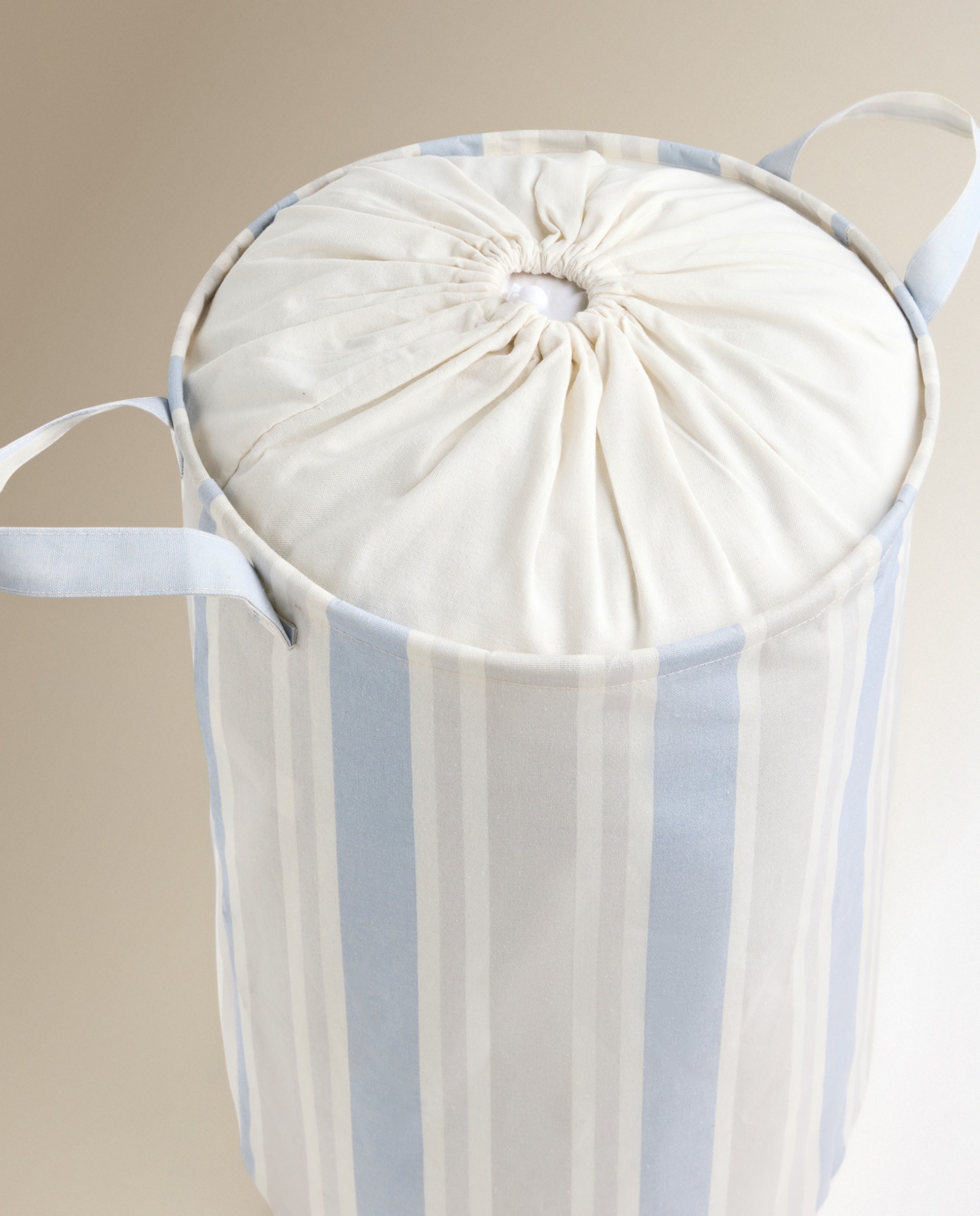 Cesto de Roupa Riscas Hamper de Lona Azul-claro-4