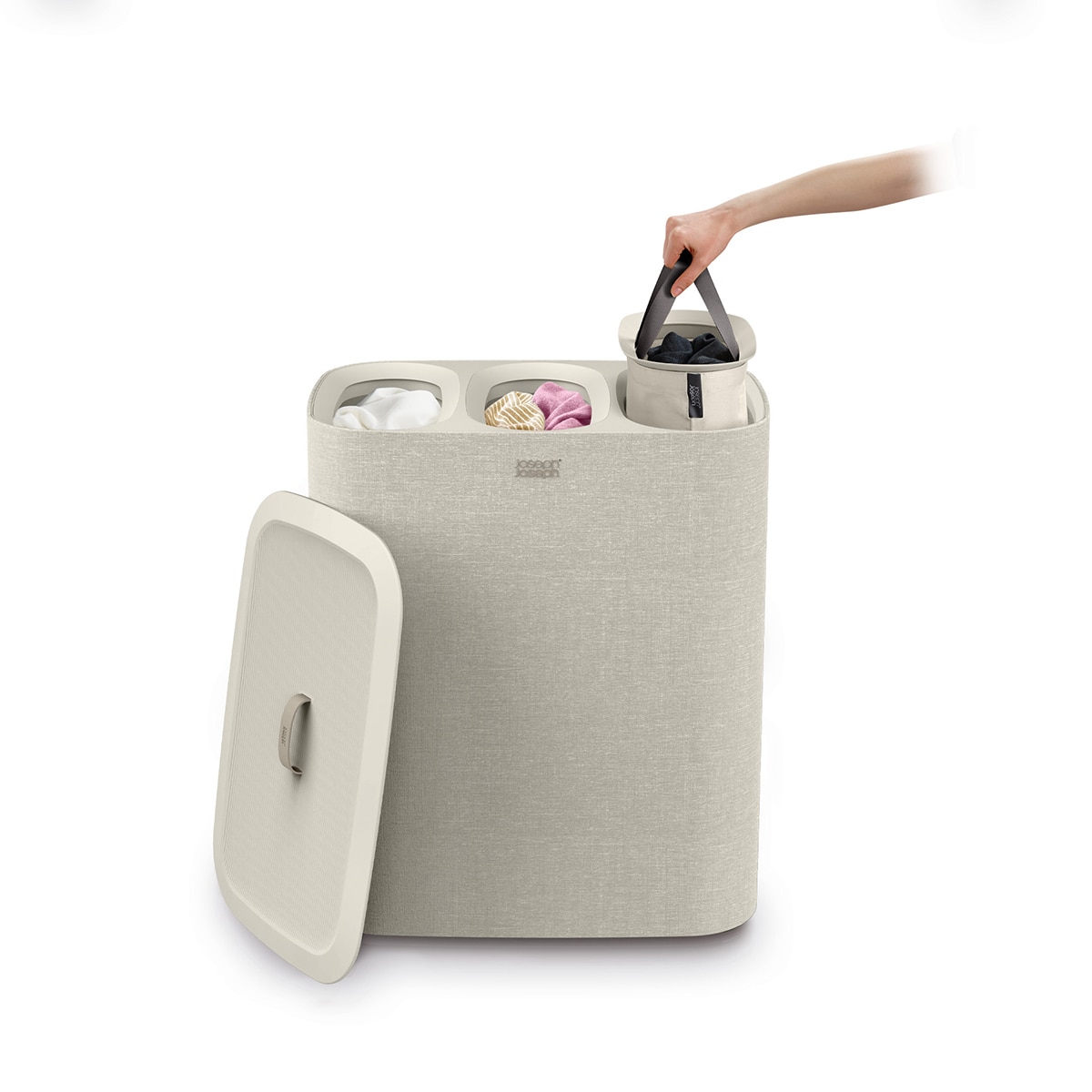Cesto de Roupa com 3 Separadores Tota Trio Bege-claro-3
