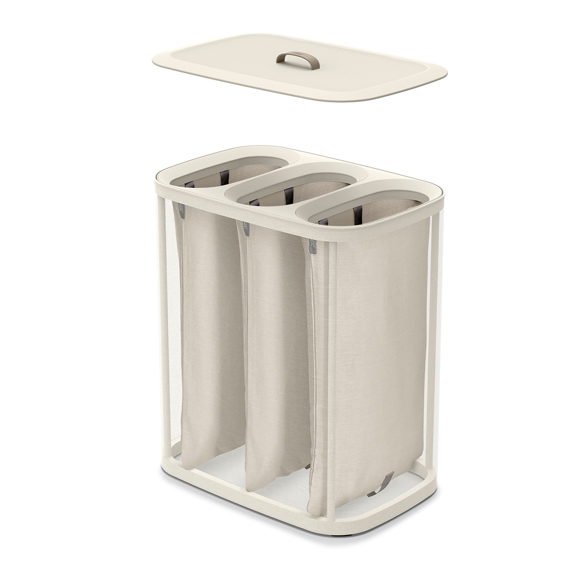 Cesto de Roupa com 3 Separadores Tota Trio Bege-claro-4