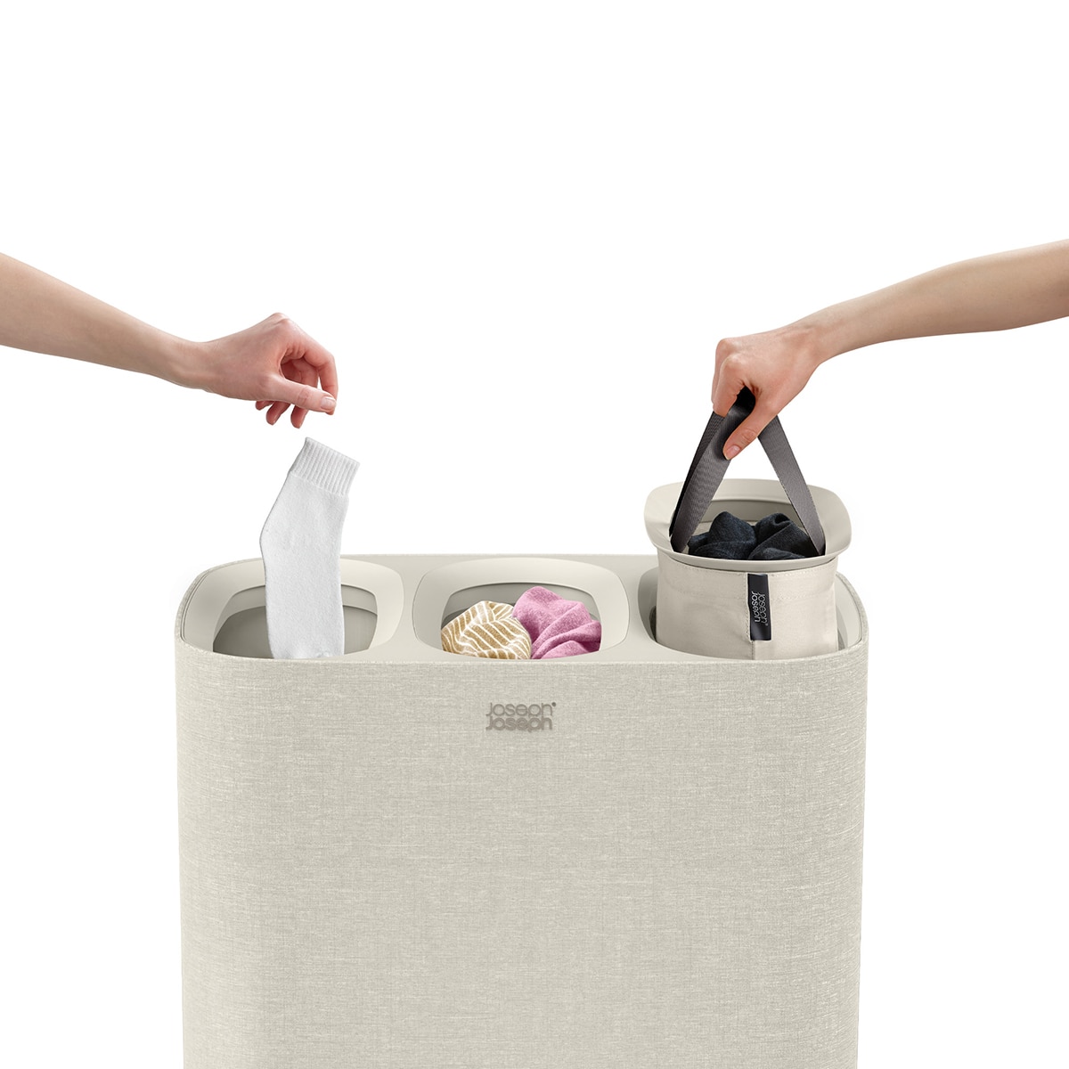 Cesto de Roupa com 3 Separadores Tota Trio Bege-claro-5