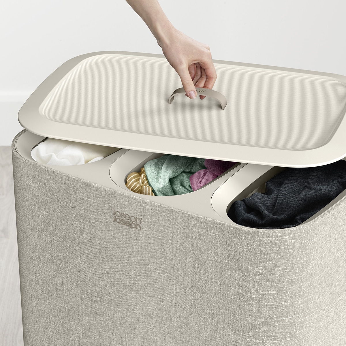 Cesto de Roupa com 3 Separadores Tota Trio Bege-claro-20