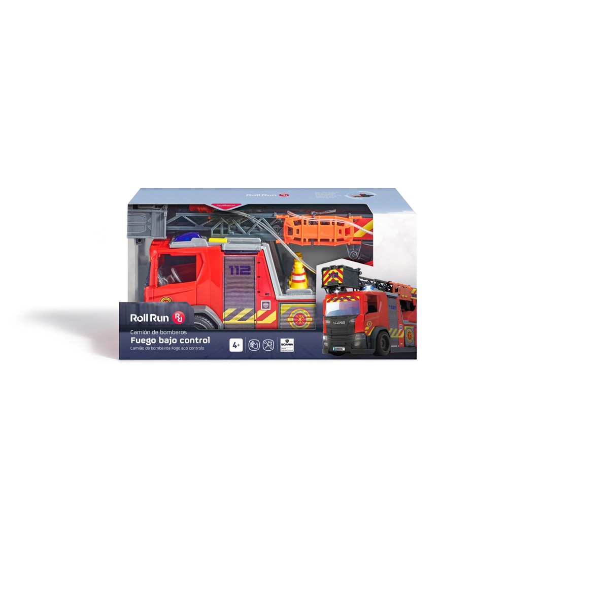 Camión de bomberos SCANIA con luz, sonido y bomba de agua Fuego bajo control Roll Run 2