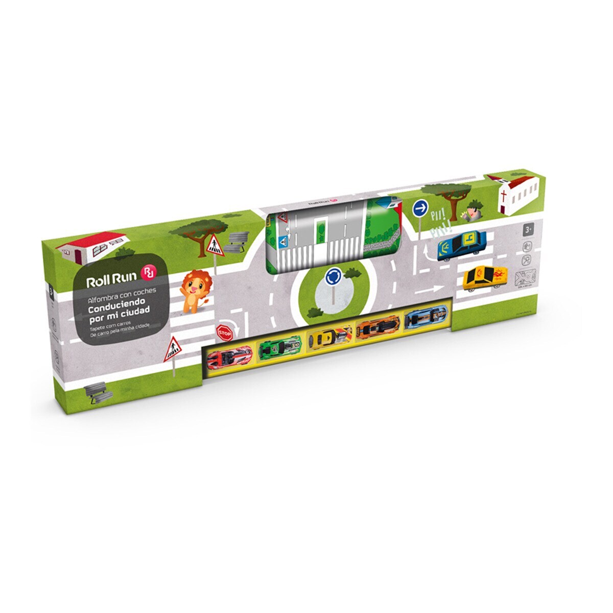 Alfombra circuito con 5 coches y señales de tráfico Conduciendo por mi ciudad Roll Run 5