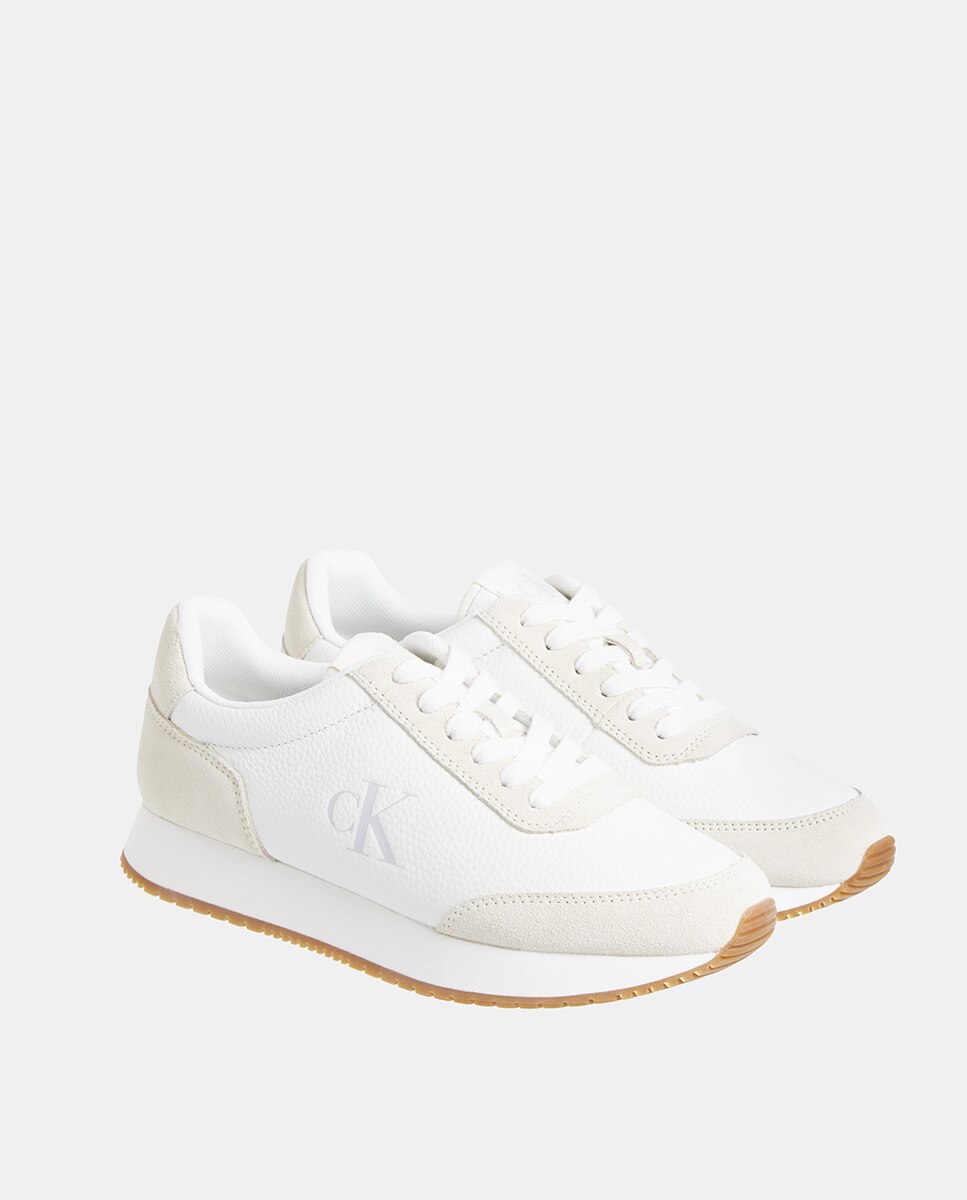 Sapatilhas Estilo Runner em Pele Branco-2