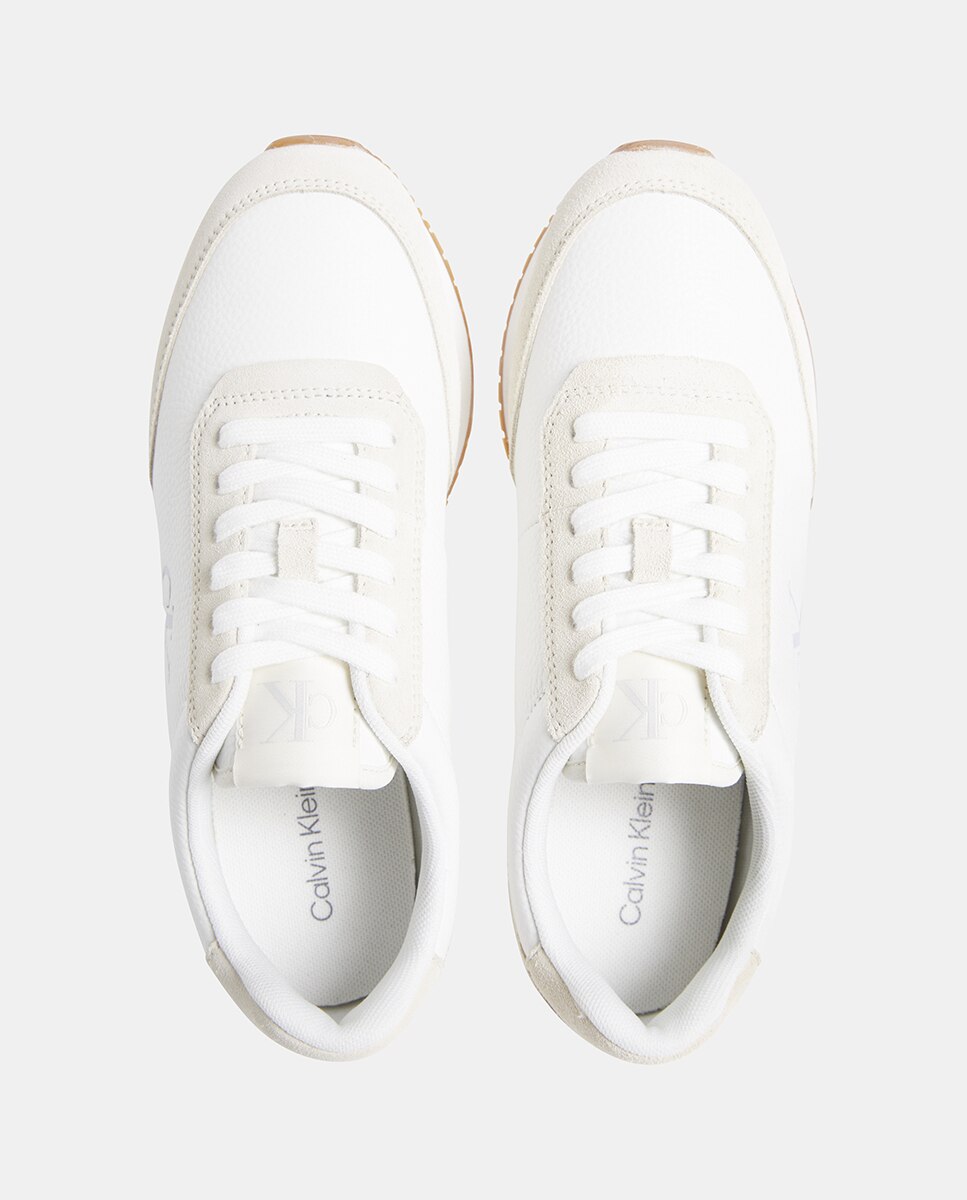 Sapatilhas Estilo Runner em Pele Branco-3