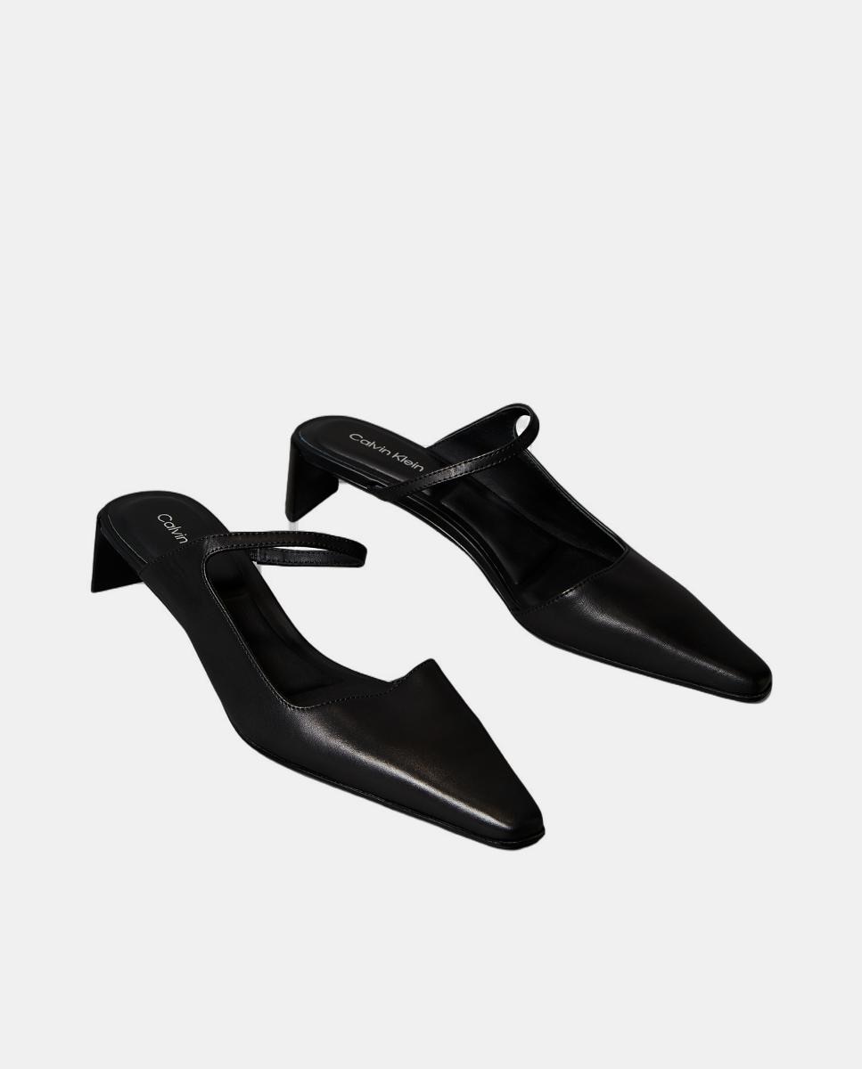 Sapatos de Salto Tipo Mules em Pele Preto-2