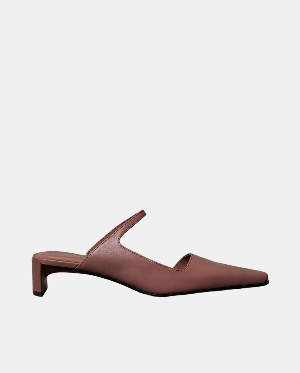 Sapatos de Salto Tipo Mules em Pele Rosa Nude-1