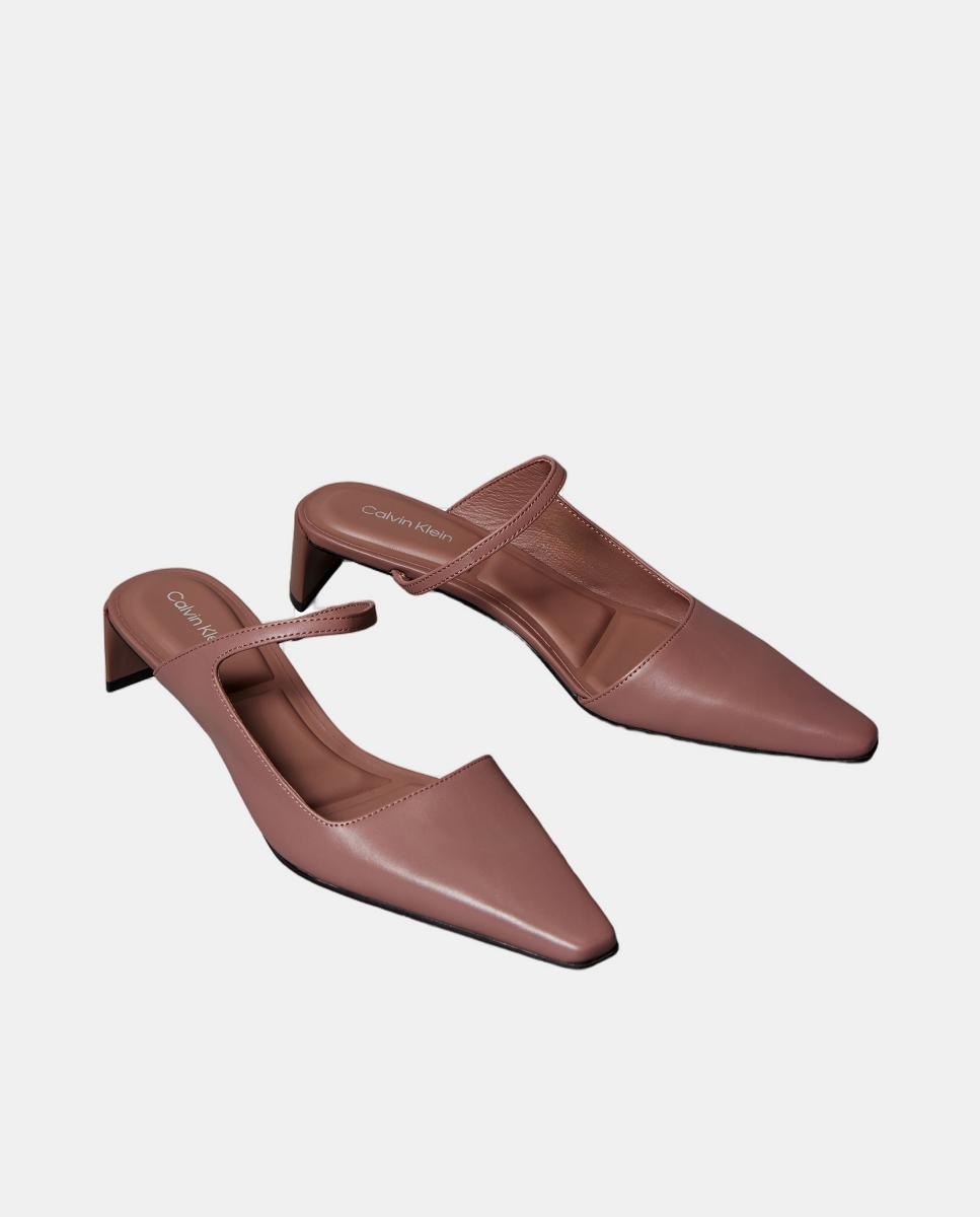 Sapatos de Salto Tipo Mules em Pele Rosa Nude-2