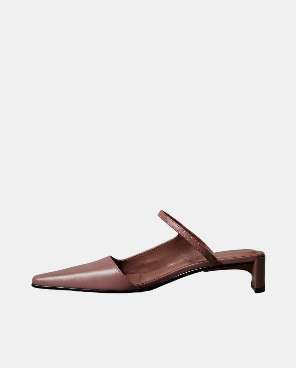 Sapatos de Salto Tipo Mules em Pele Rosa Nude-5