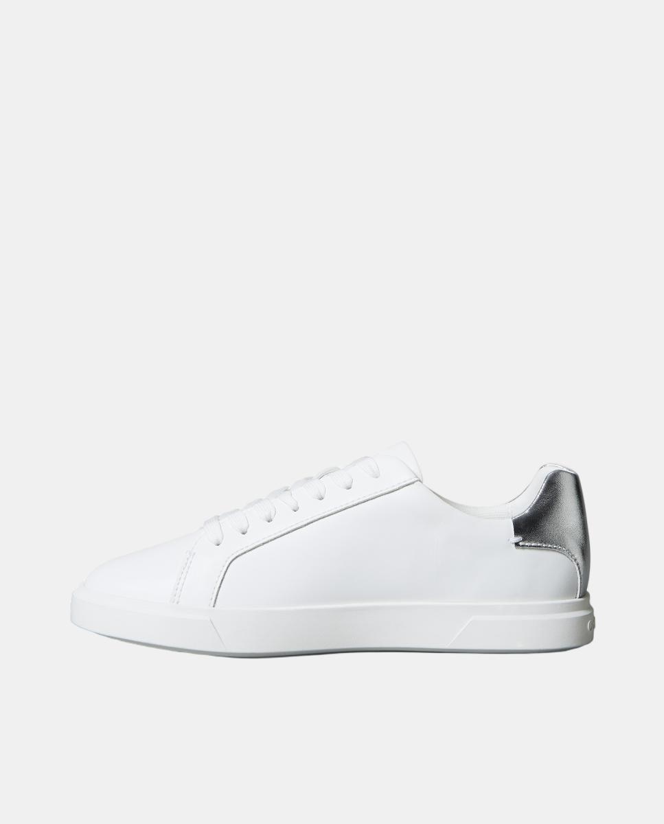 Sapatilhas Baixas Casual em Pele - Metalizado Branco-5