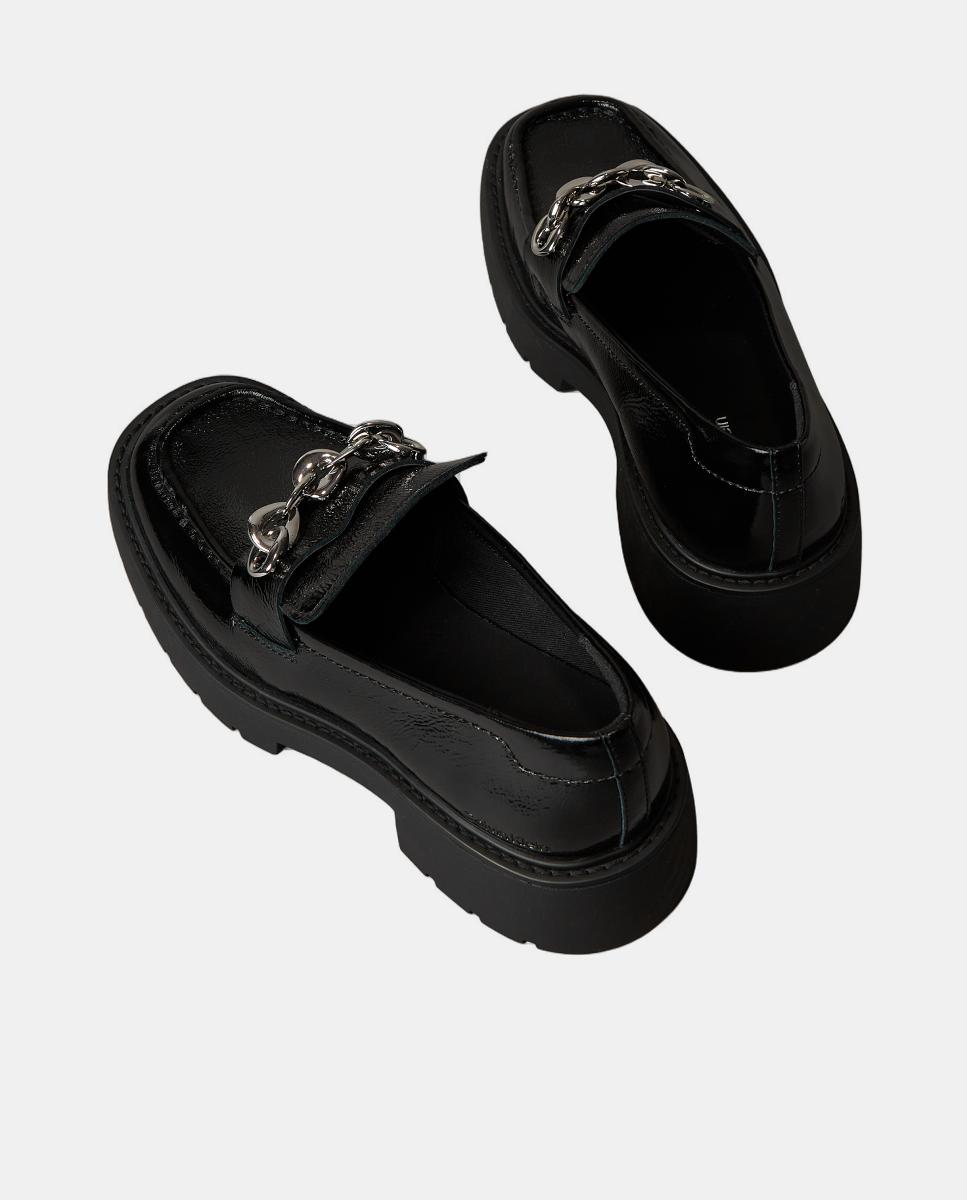 Mocassins em Pele com Plataforma Preto-3