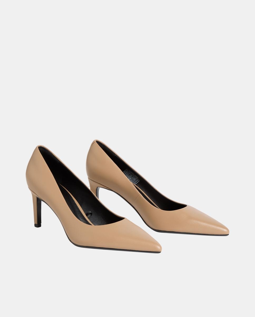 Sapatos de Salto Stiletto em Pele 70 mm Bege-2