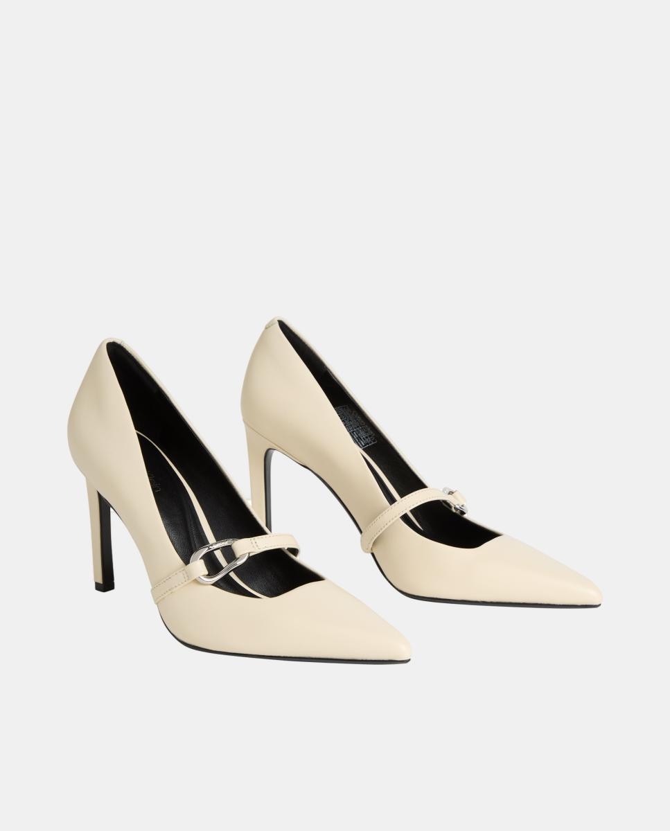 Sapatos de Salto Stiletto em Pele 90 mm Creme-2