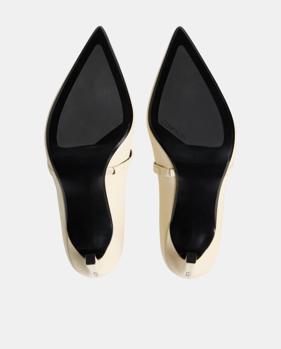 Sapatos de Salto Stiletto em Pele 90 mm Creme-5