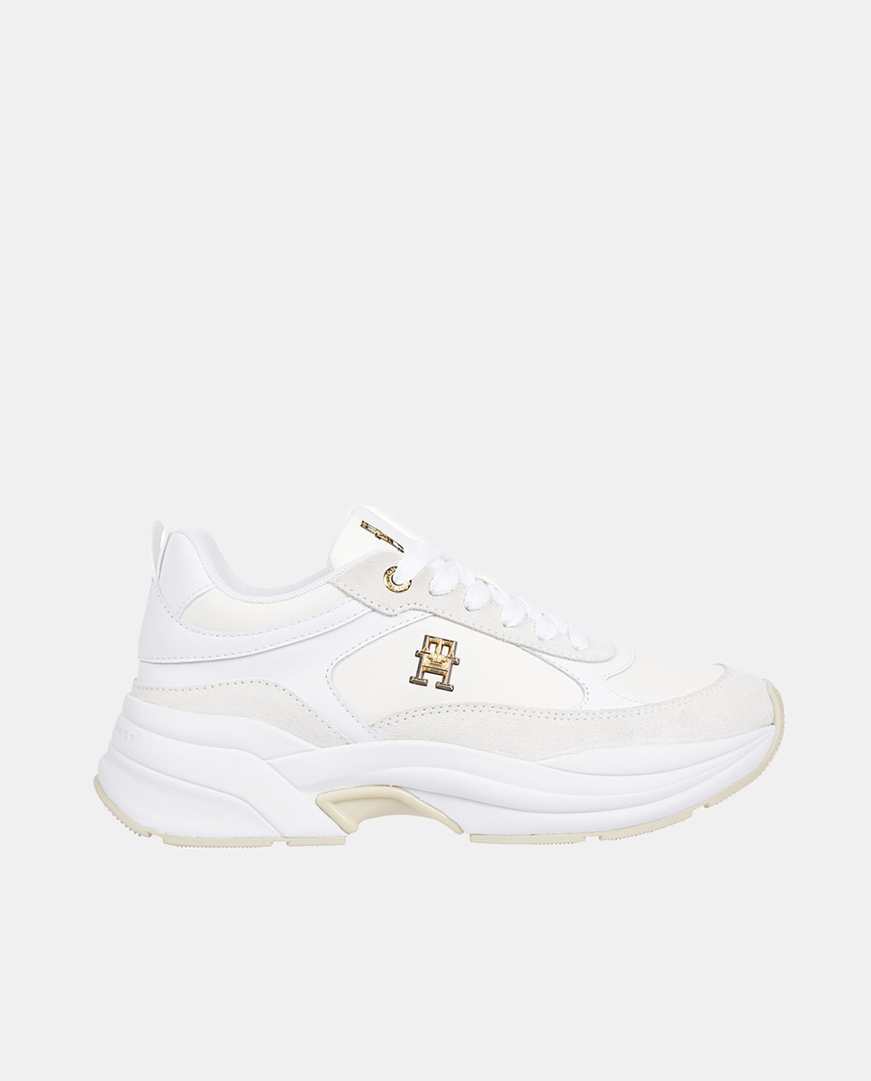 Sapatilhas Estilo Running com Plataforma Branco Osso-1