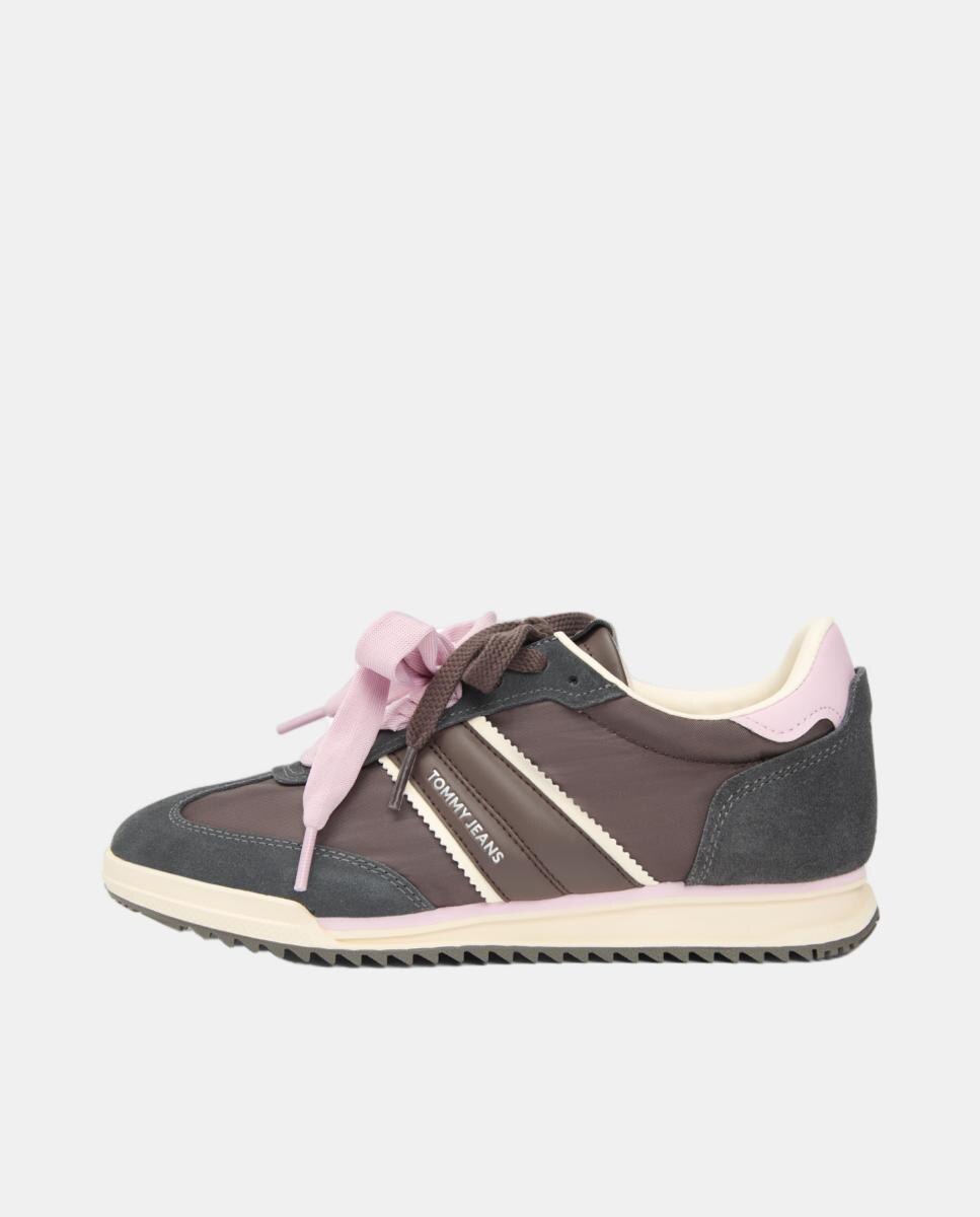 Tenis deportivos beige y rosa con doble lazada - Tommy Hilfiger - Marrón Marrón-2