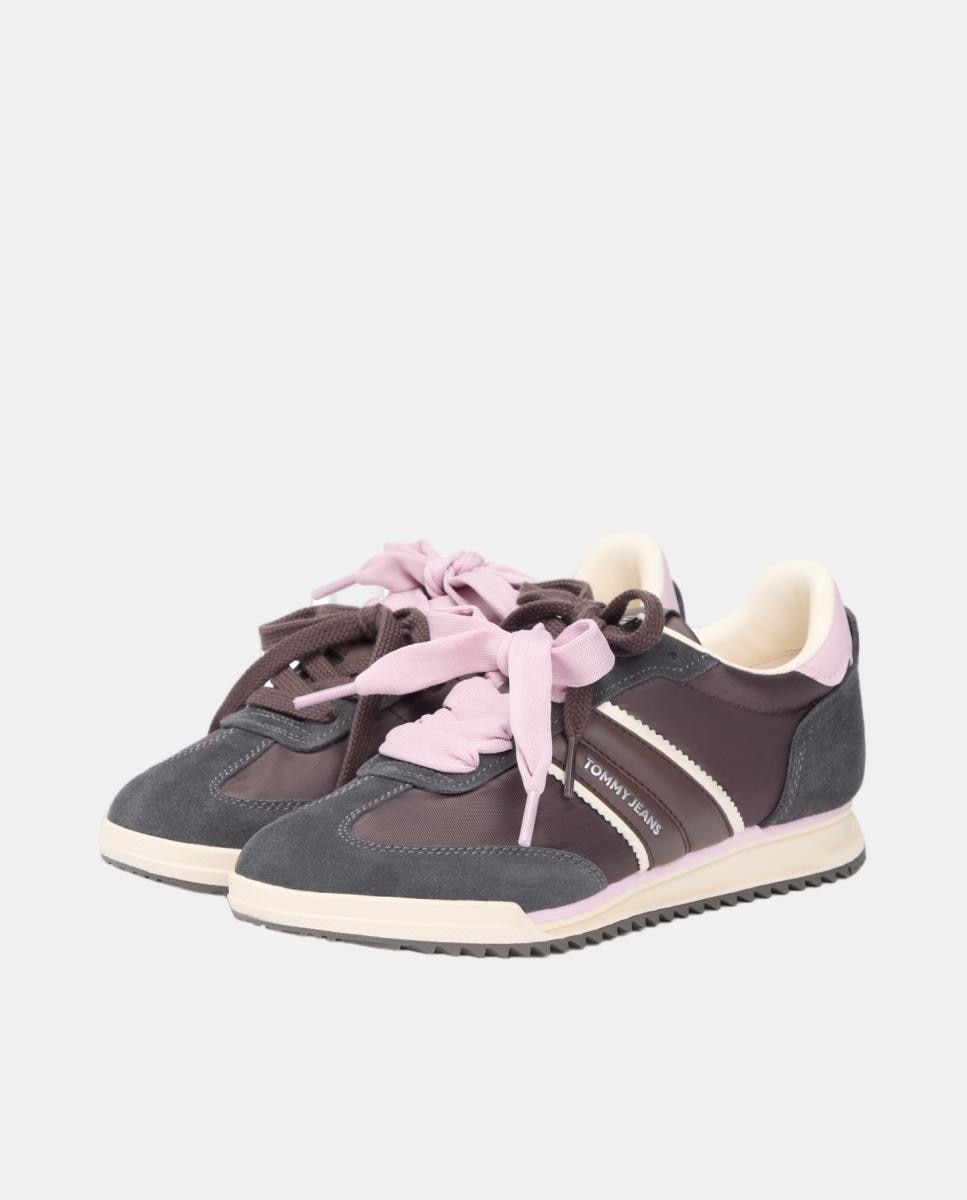 Tenis deportivos beige y rosa con doble lazada - Tommy Hilfiger - Marrón Marrón-4