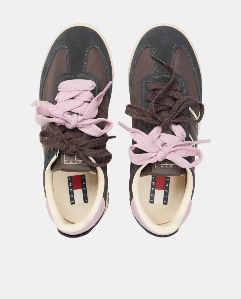 Tenis deportivos beige y rosa con doble lazada - Tommy Hilfiger - Marrón Marrón-6