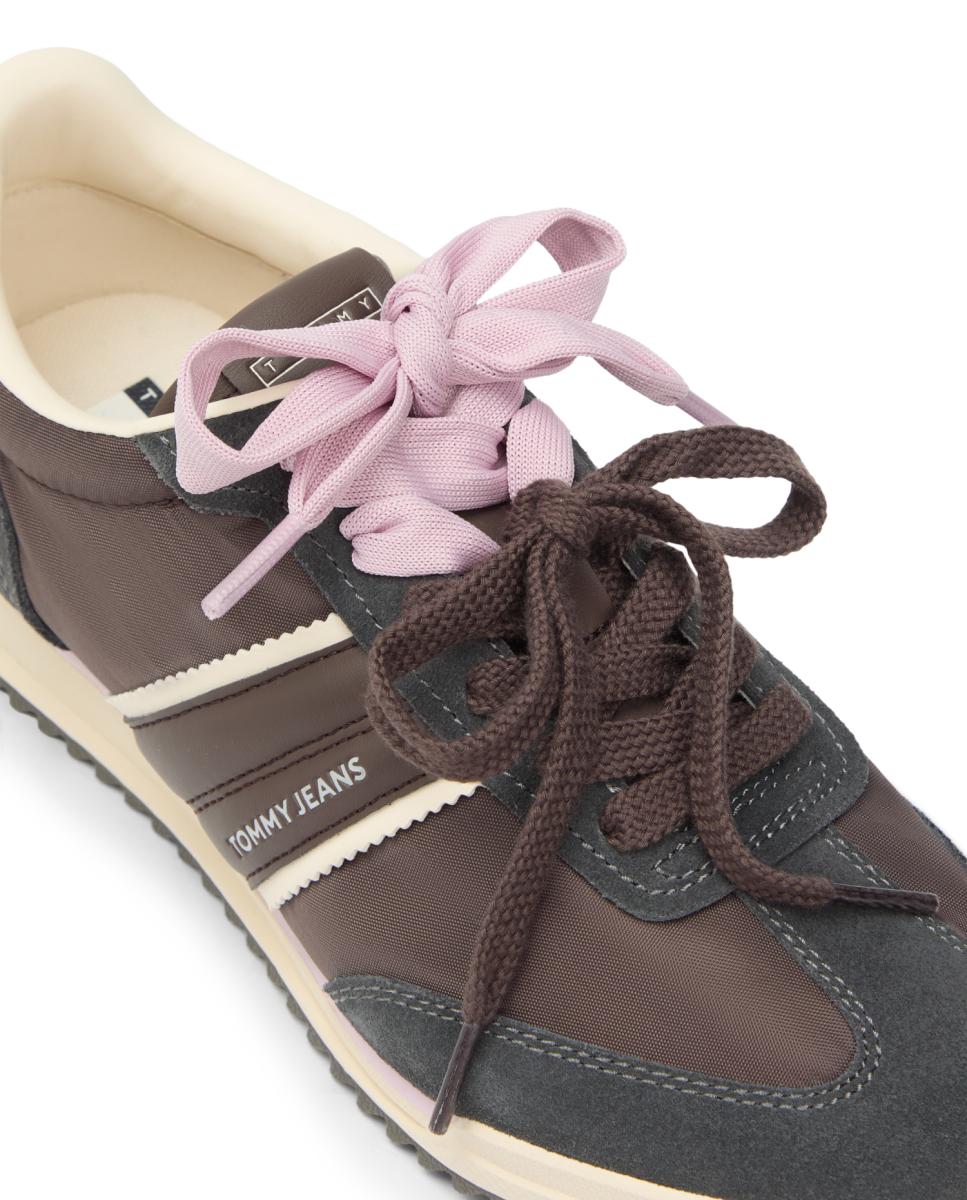 Tenis deportivos beige y rosa con doble lazada - Tommy Hilfiger - Marrón Marrón-7