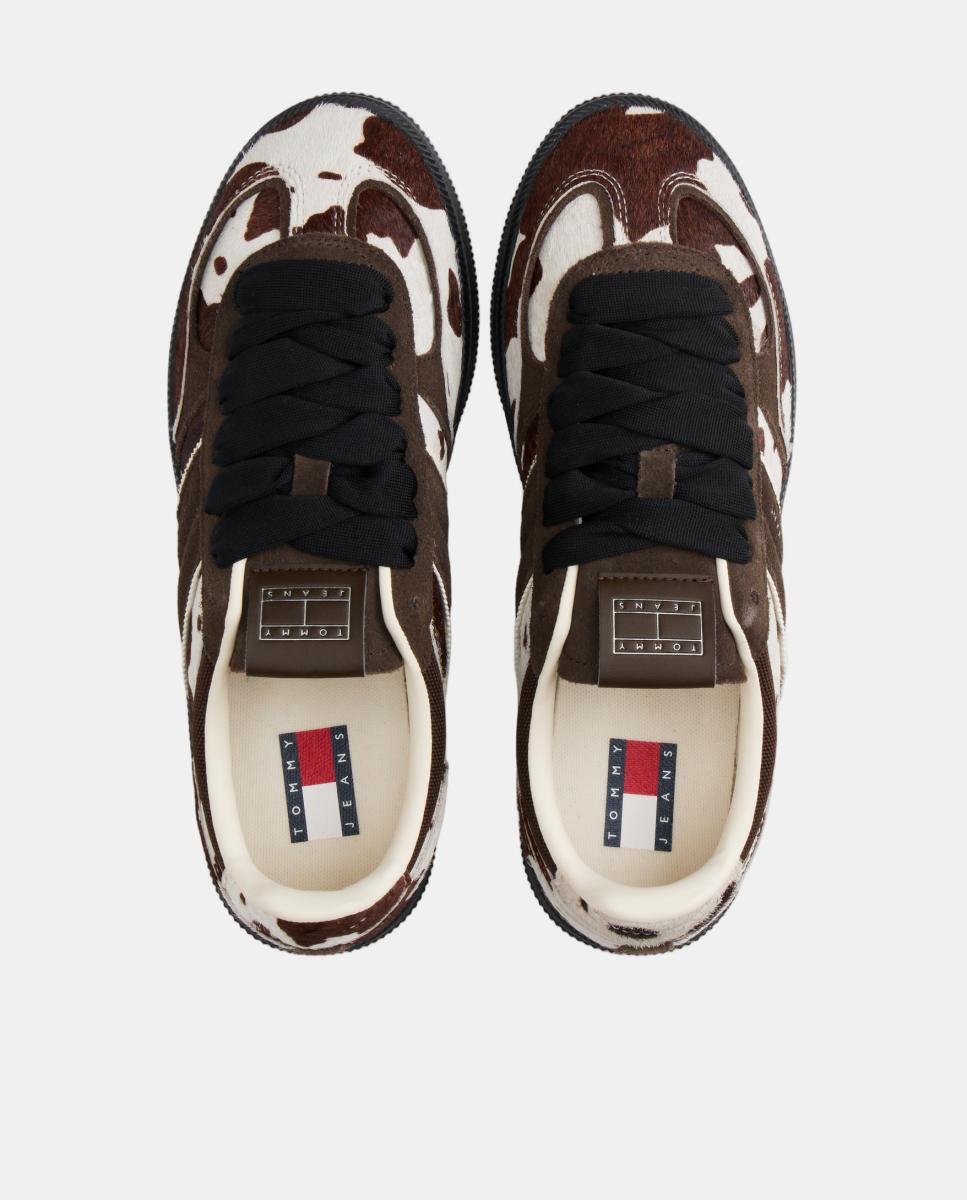 Sapatilhas em Pele - Castanho/Branco/Preto Castanho-5