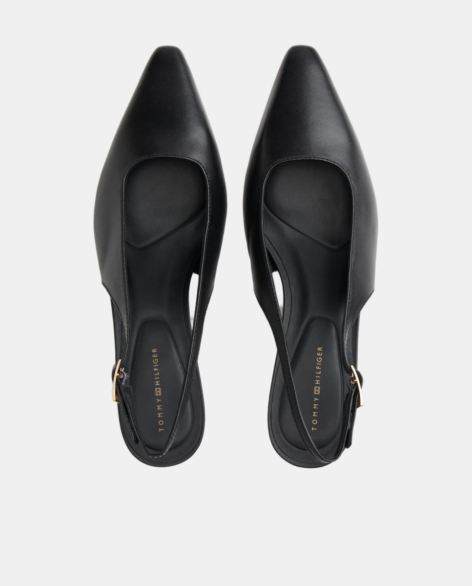Sapatos Slingback com Fivela e Salto Baixo - Preto Preto-5