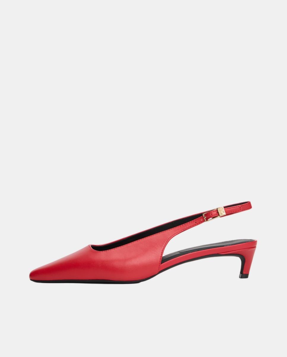 Sapatos Slingback com Fivela Decorativa e Salto Cómodo - Vermelho Vermelho-2