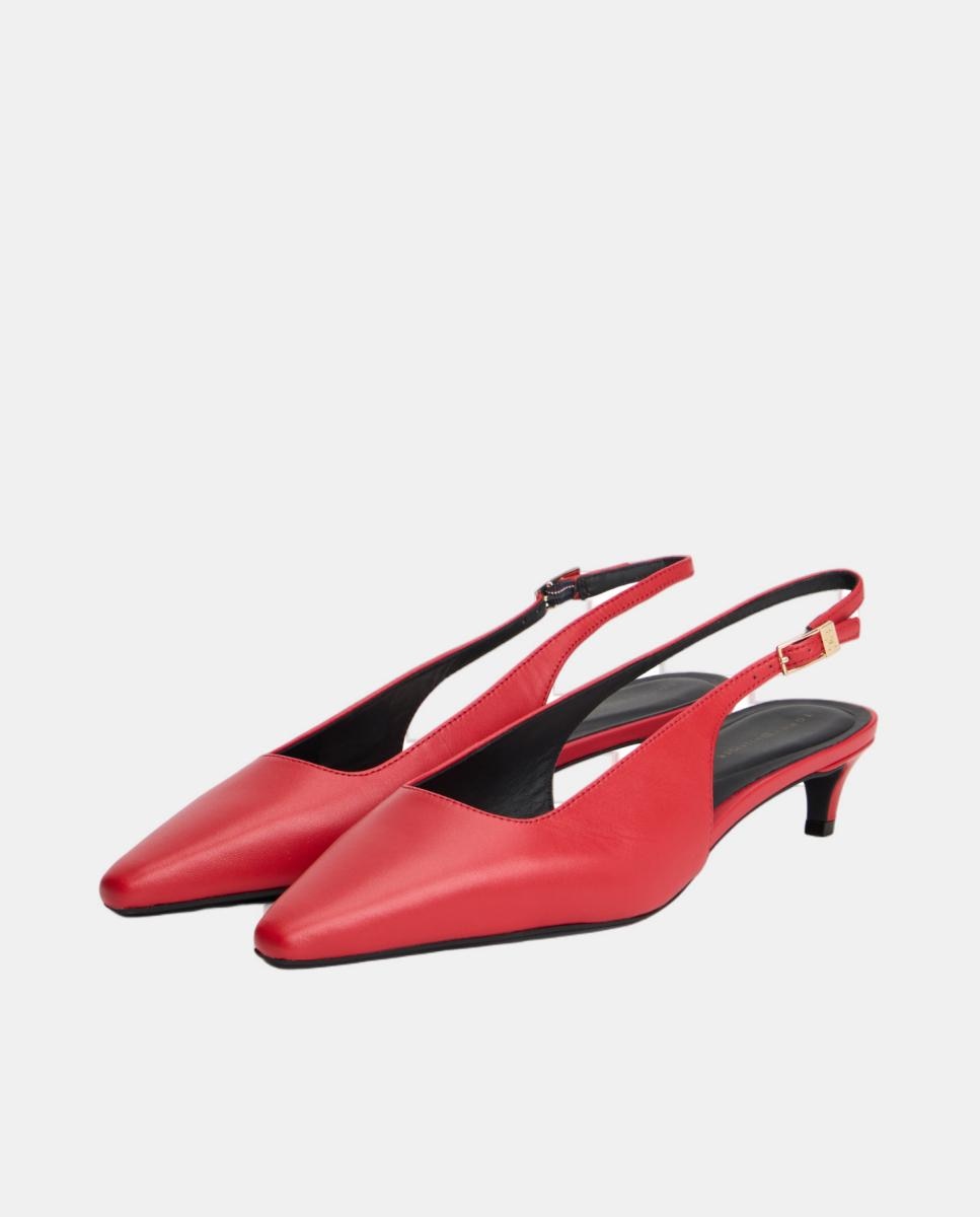 Sapatos Slingback com Fivela Decorativa e Salto Cómodo - Vermelho Vermelho-3