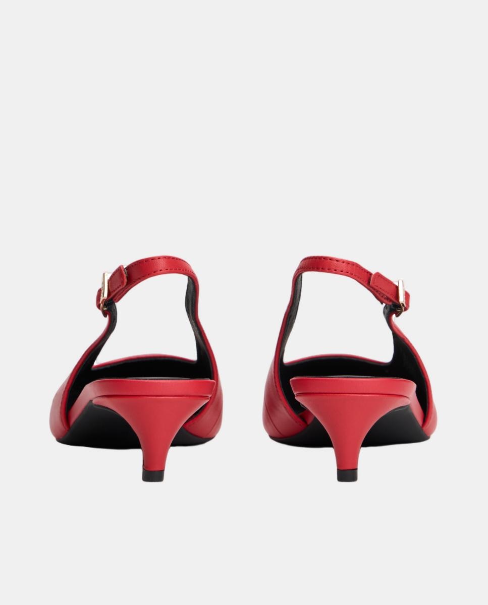 Sapatos Slingback com Fivela Decorativa e Salto Cómodo - Vermelho Vermelho-4