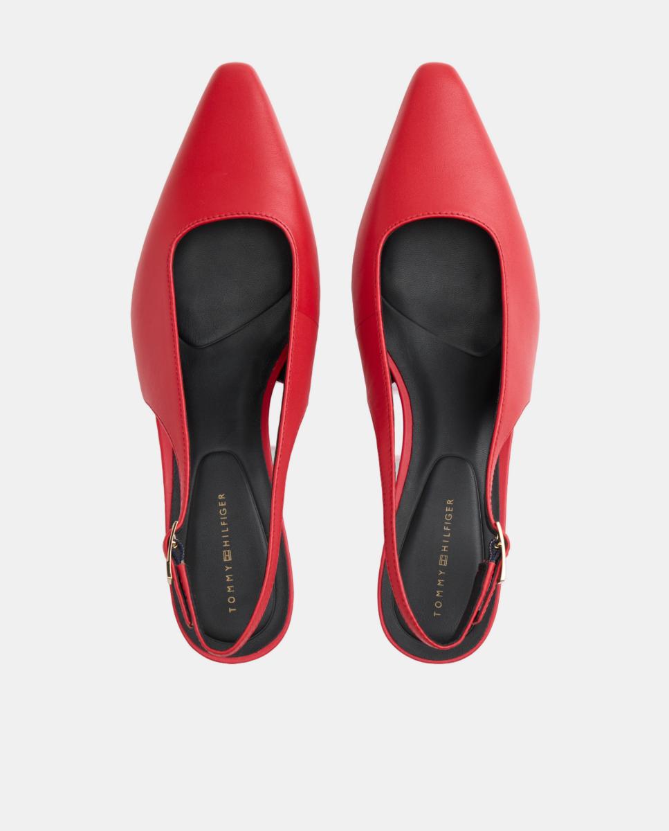 Sapatos Slingback com Fivela Decorativa e Salto Cómodo - Vermelho Vermelho-5
